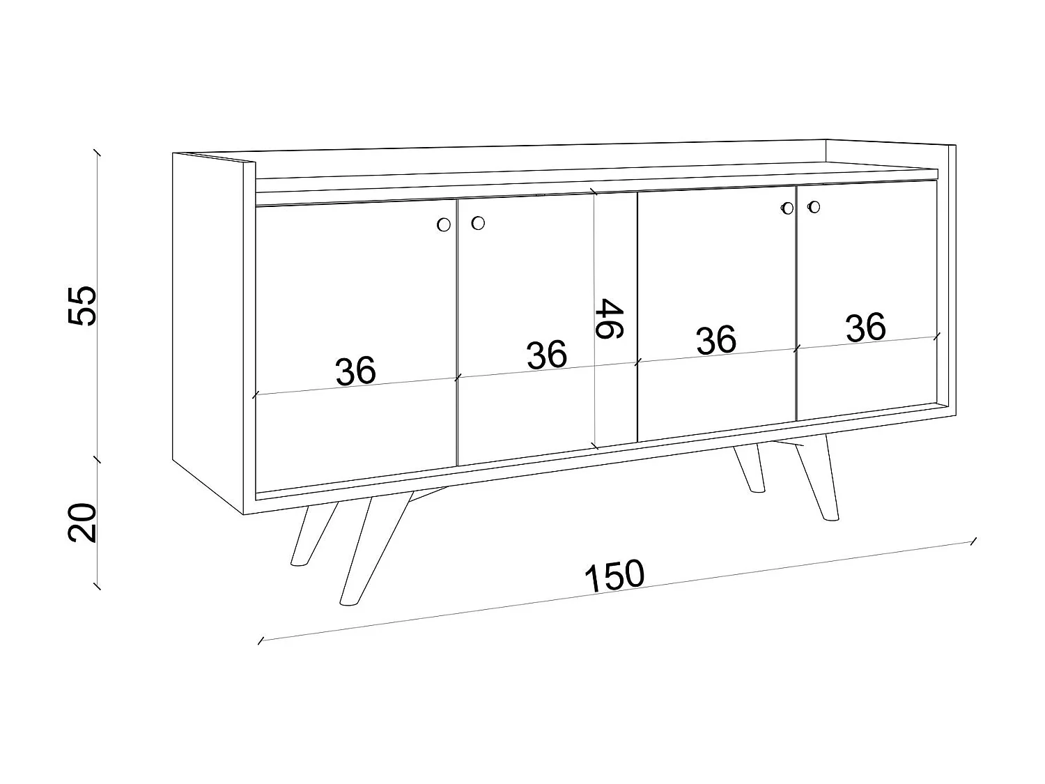 Buffet – 150 cm x 75 cm x 40 cm – Blanc – Panneau de particules mélaminé