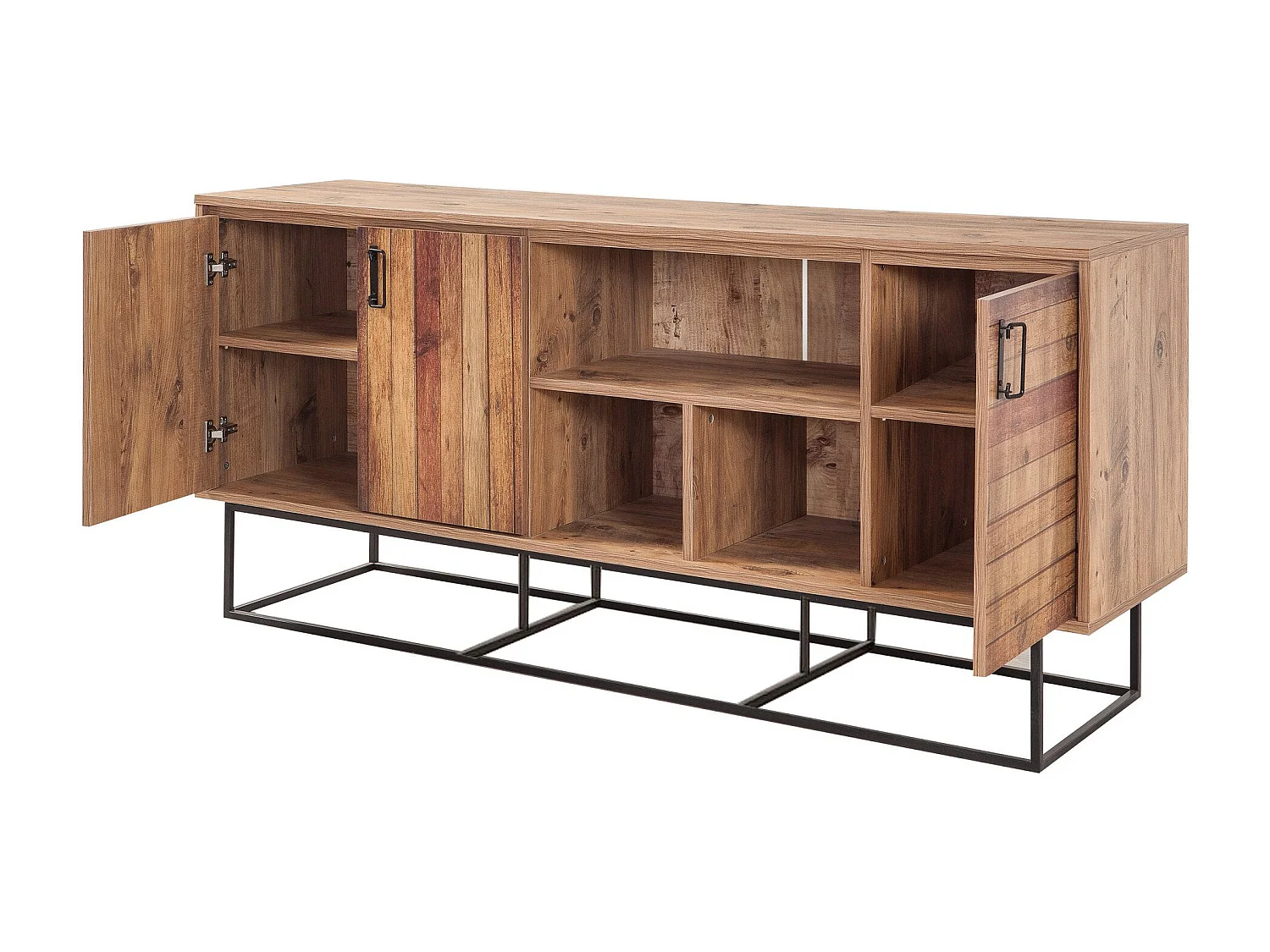 Aparador Moderno – 180 x 80 x 40 cm – Pinho Atlântico e Preto – Melamina e Metal