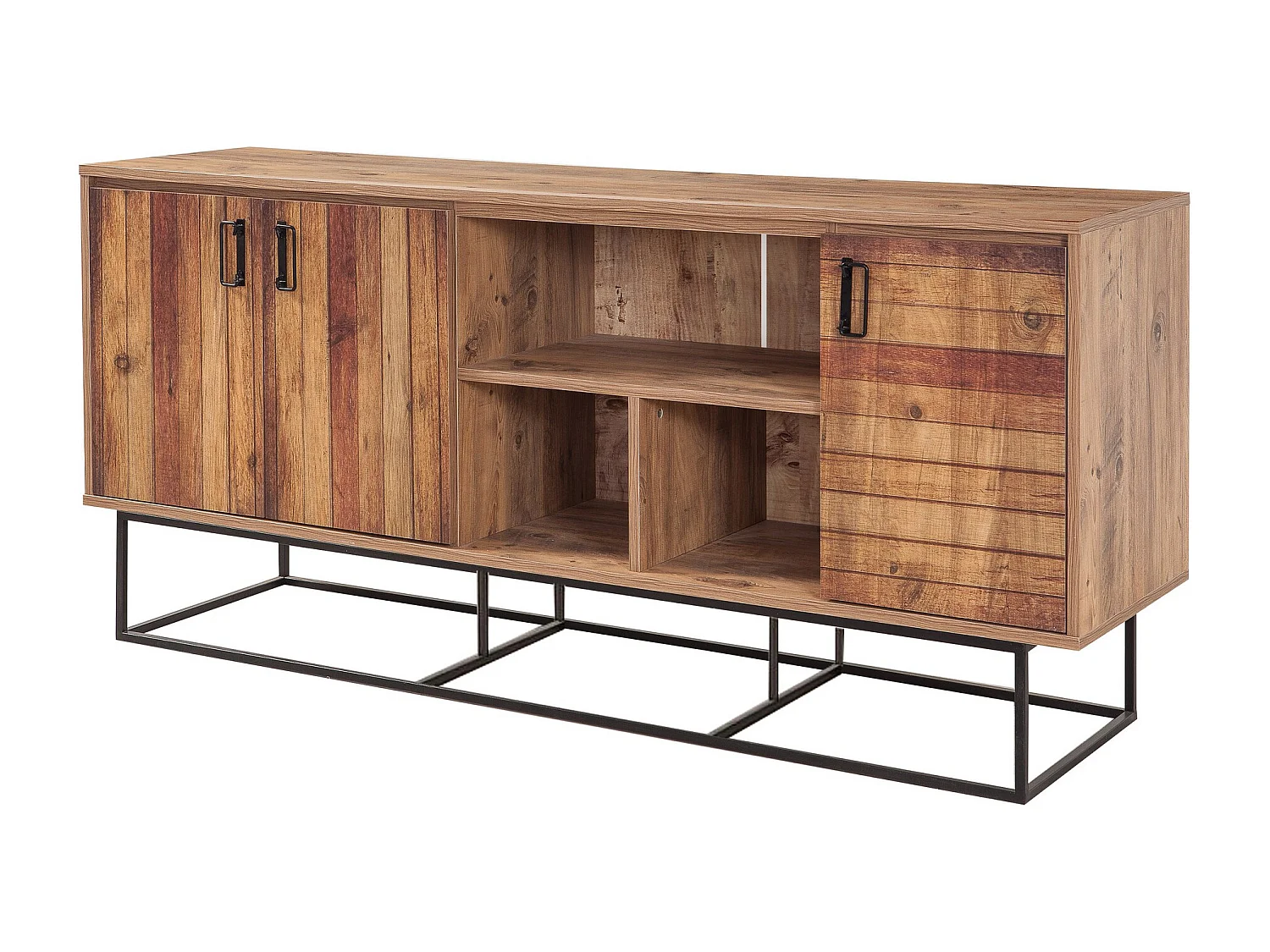 Aparador Moderno – 180 x 80 x 40 cm – Pinho Atlântico e Preto – Melamina e Metal