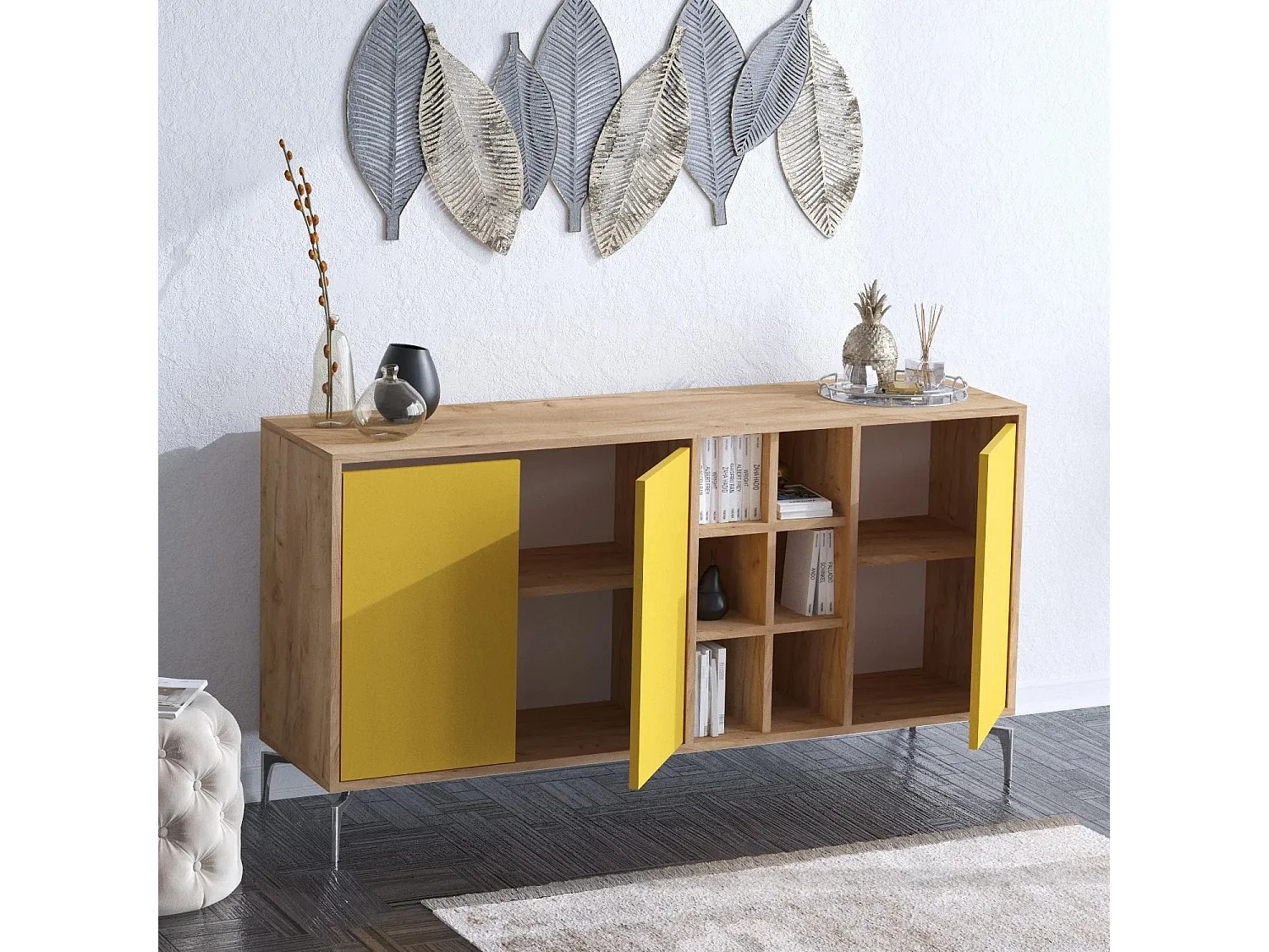 Aparador KAJA color roble Amarillo 140x40x94 cm