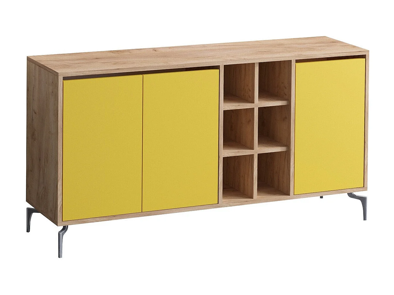 Aparador – 140 cm x 94 cm – Carvalho e amarelo – Painel de partículas revestido a melamina