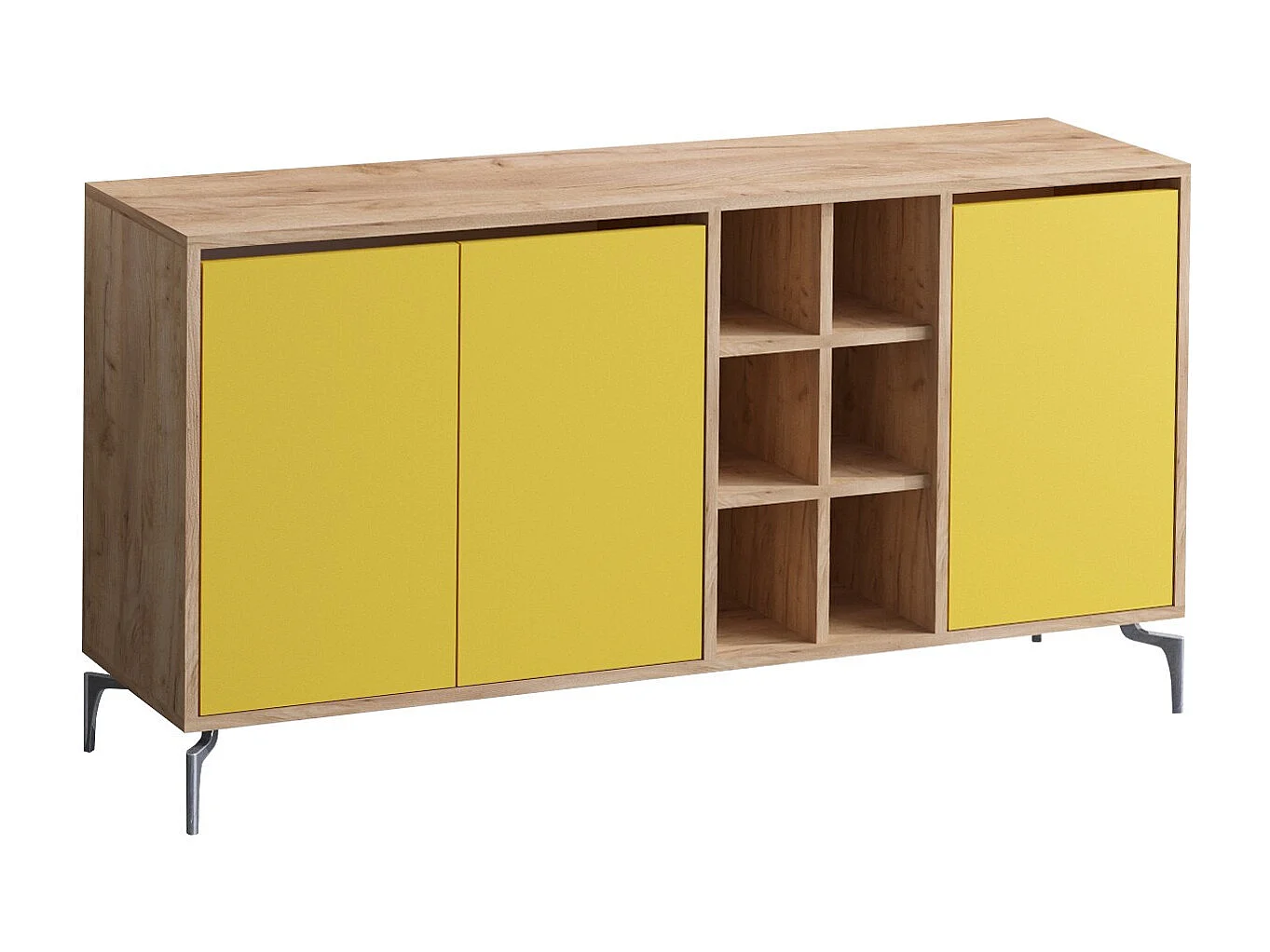 Aparador – 140 cm x 94 cm – Carvalho e amarelo – Painel de partículas revestido a melamina