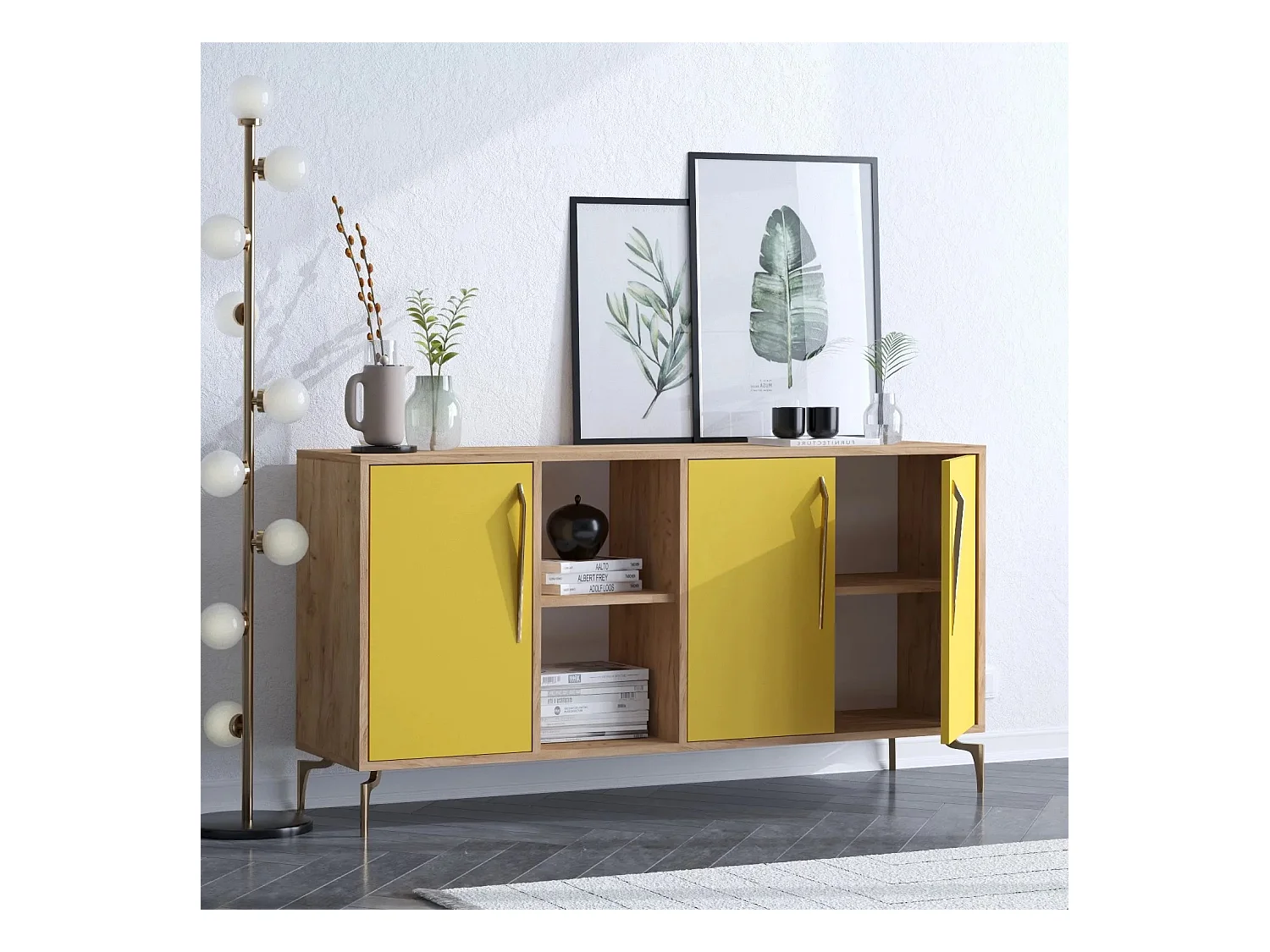 Aparador SUDER color roble Amarillo 140x40x86 cm