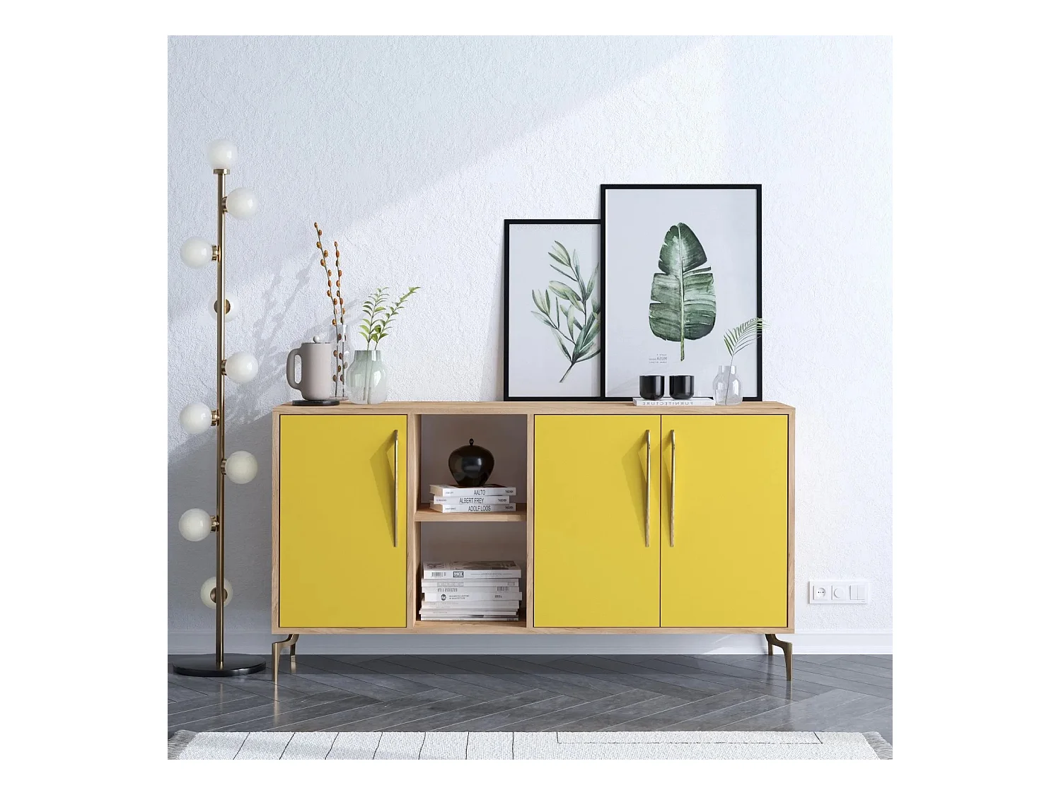 Aparador SUDER color roble Amarillo 140x40x86 cm