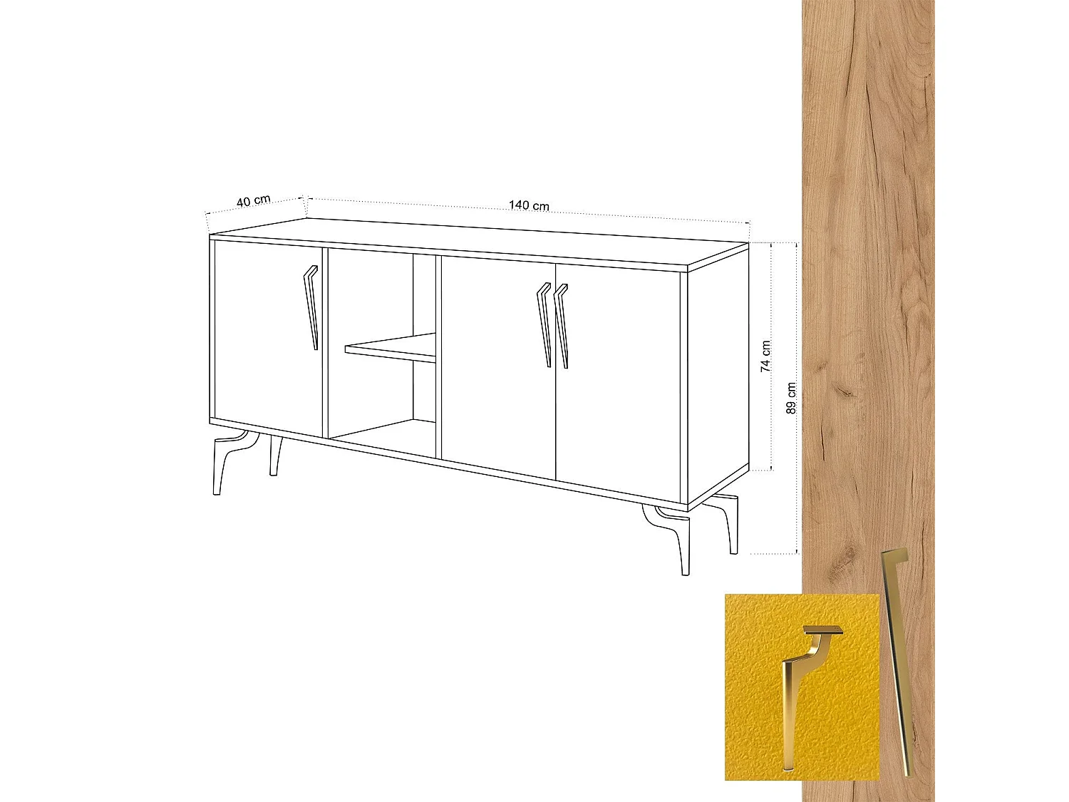 Aparador SUDER color roble Amarillo 140x40x86 cm