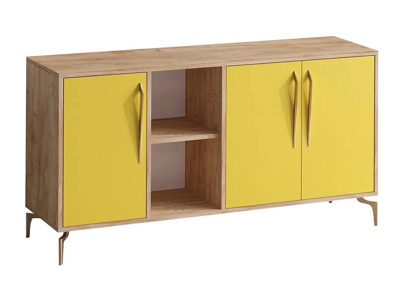 Buffet – 140cm x 86cm x 40cm – Chêne et Jaune – Panneau de particules mélaminé