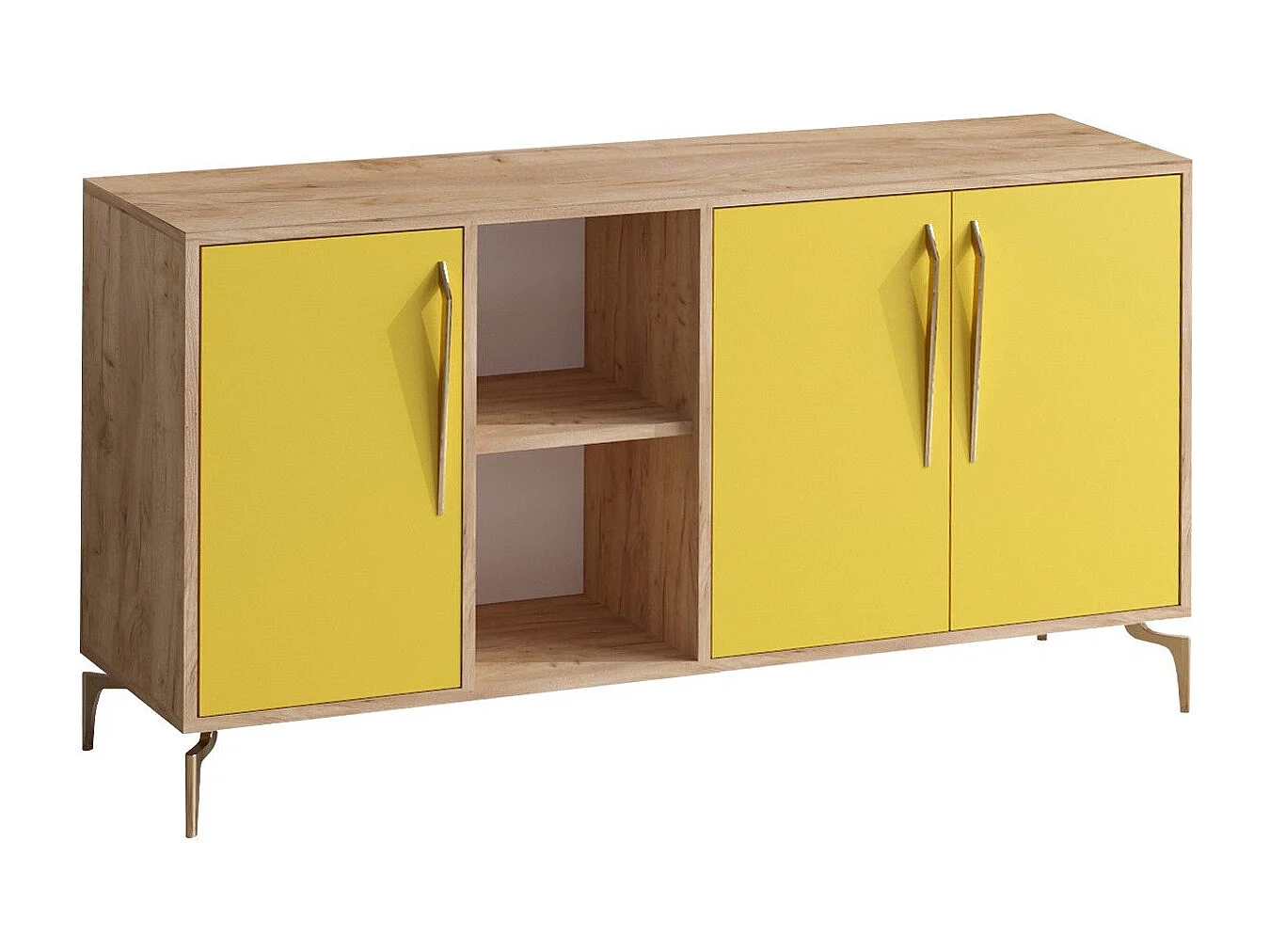 Buffet – 140cm x 86cm x 40cm – Chêne et Jaune – Panneau de particules mélaminé