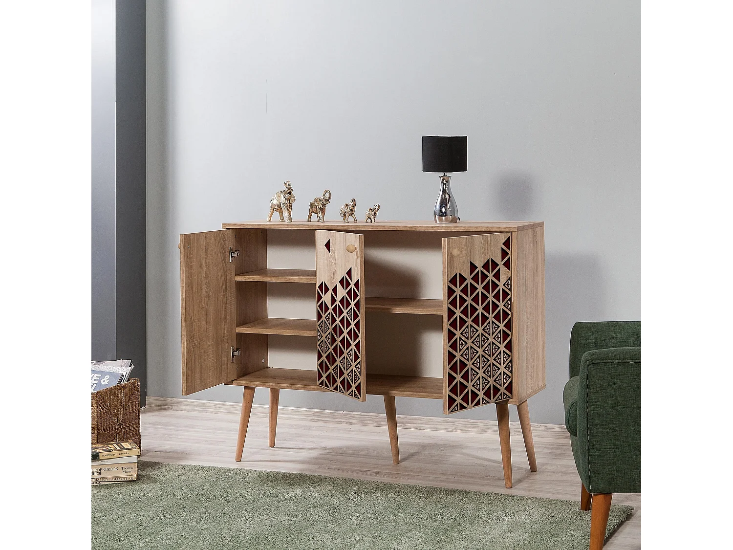 Aparador Moderno – 120 x 90 x 36 cm – Carvalho Sonoma – Melamina