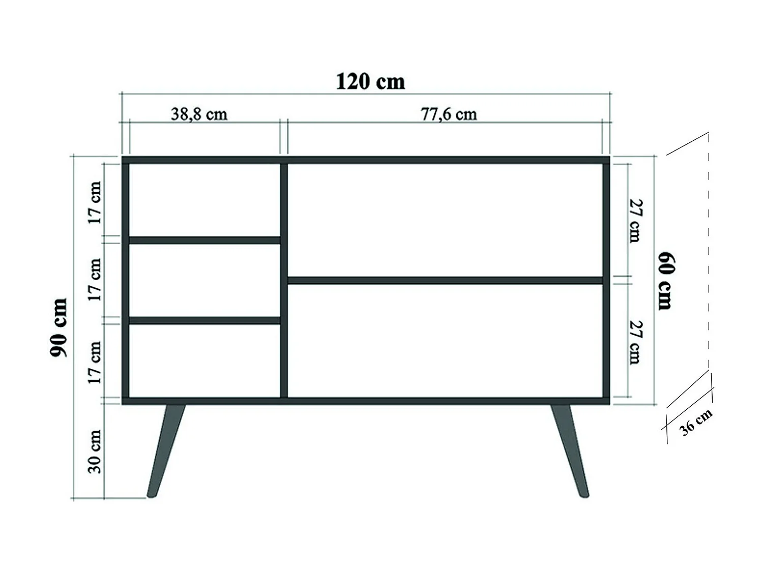 Aparador Moderno – 120 x 90 x 36 cm – Carvalho Sonoma – Melamina