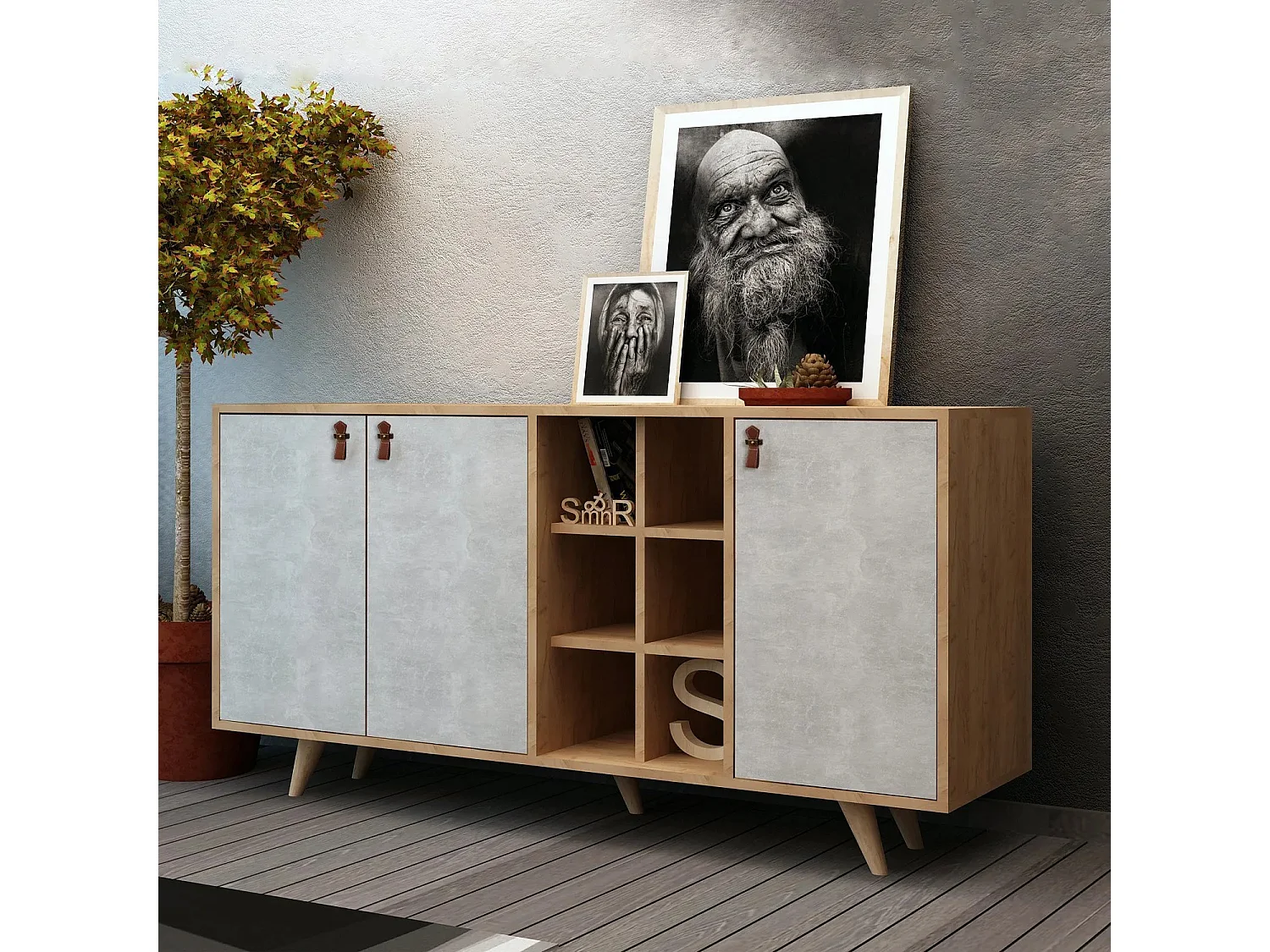 Aparador Prilika color roble Blanco 140x40x89 cm