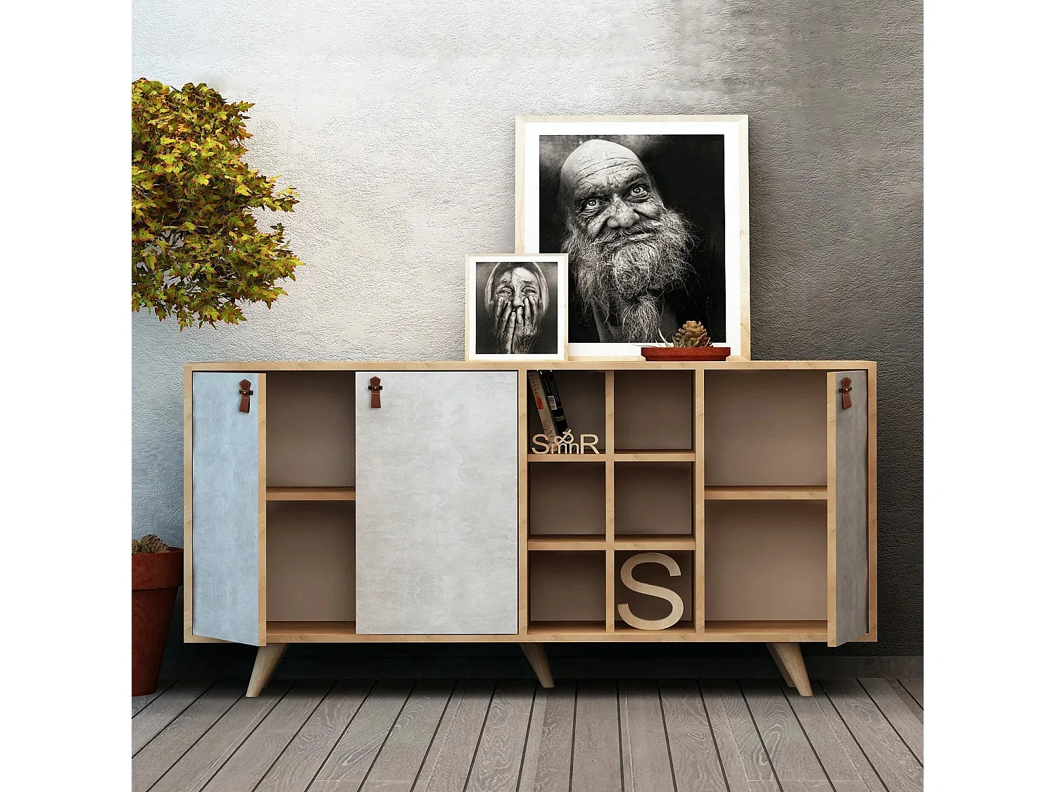 Aparador Prilika color roble Blanco 140x40x89 cm