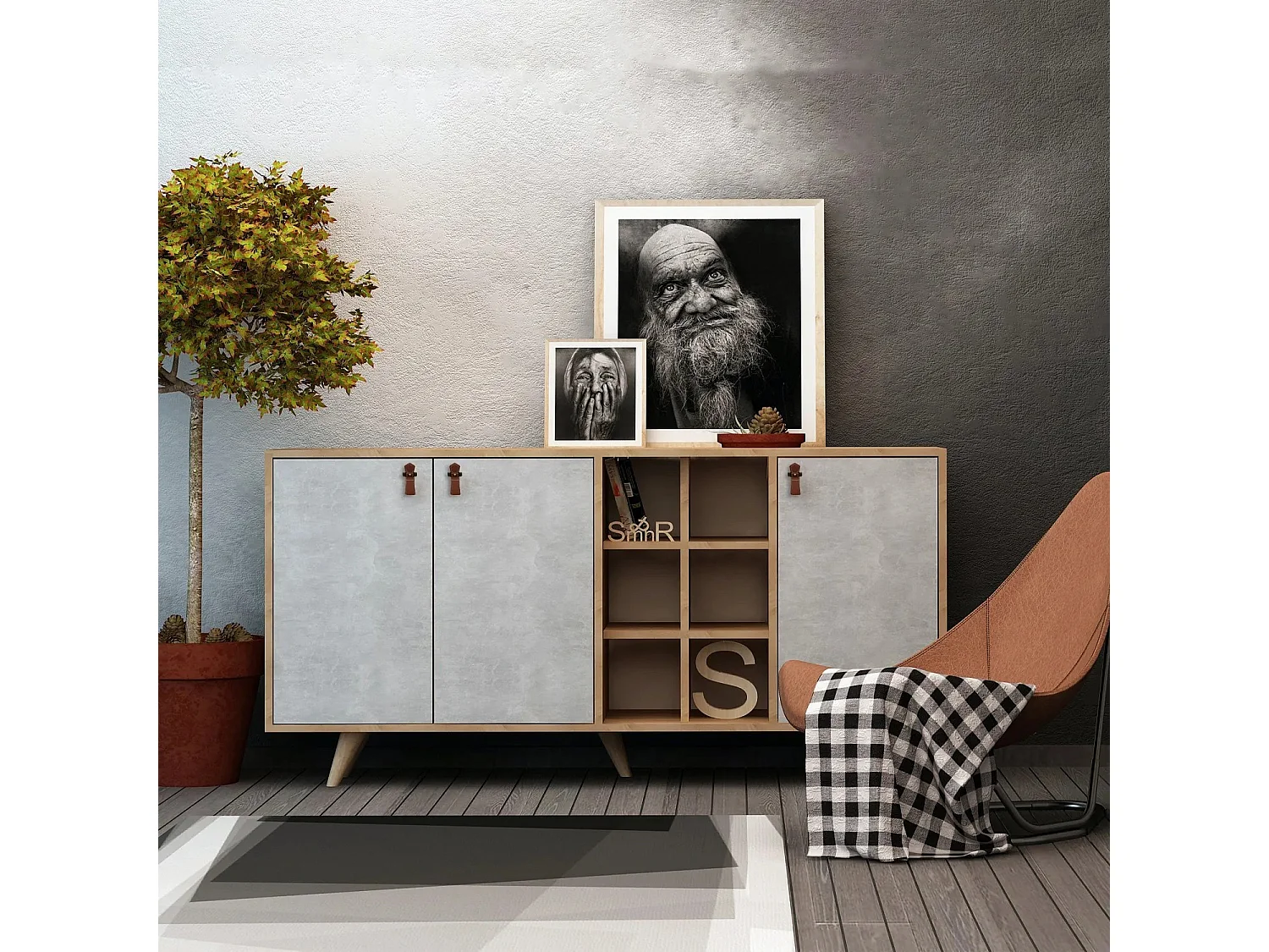 Aparador Moderno – 140 x 89 x 40 cm – Carvalho e Branco – 100% Melamina e Madeira