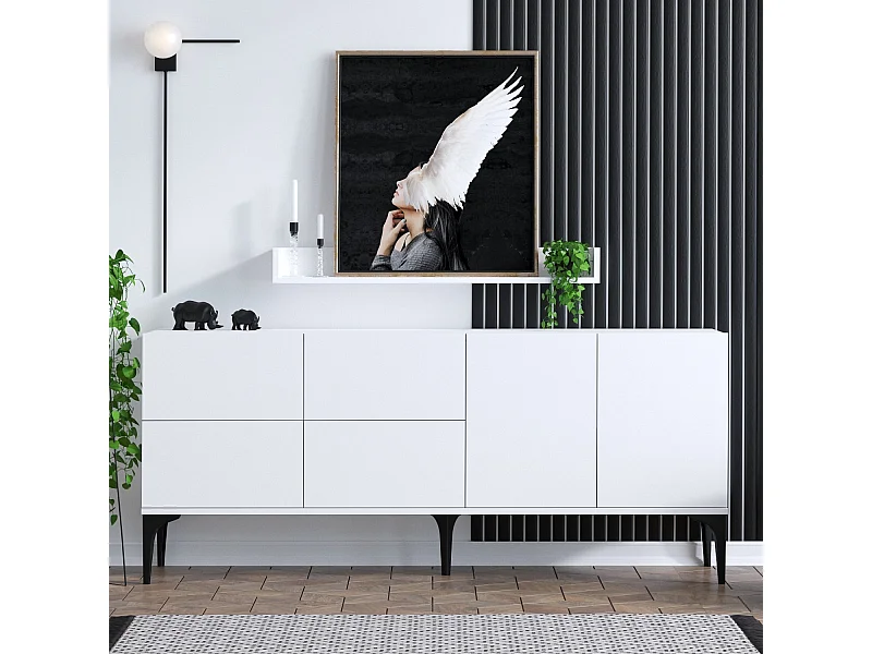 Aparador Lucky blanco negro 180x40x80 cm