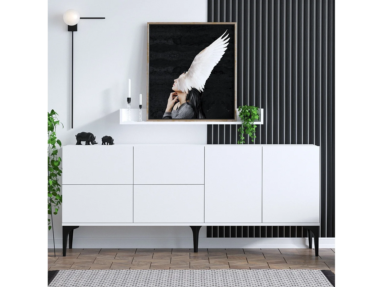 Aparador Elegante – 180 x 80 x 40 cm – Branco e Preto – Painel de partículas revestido a melamina