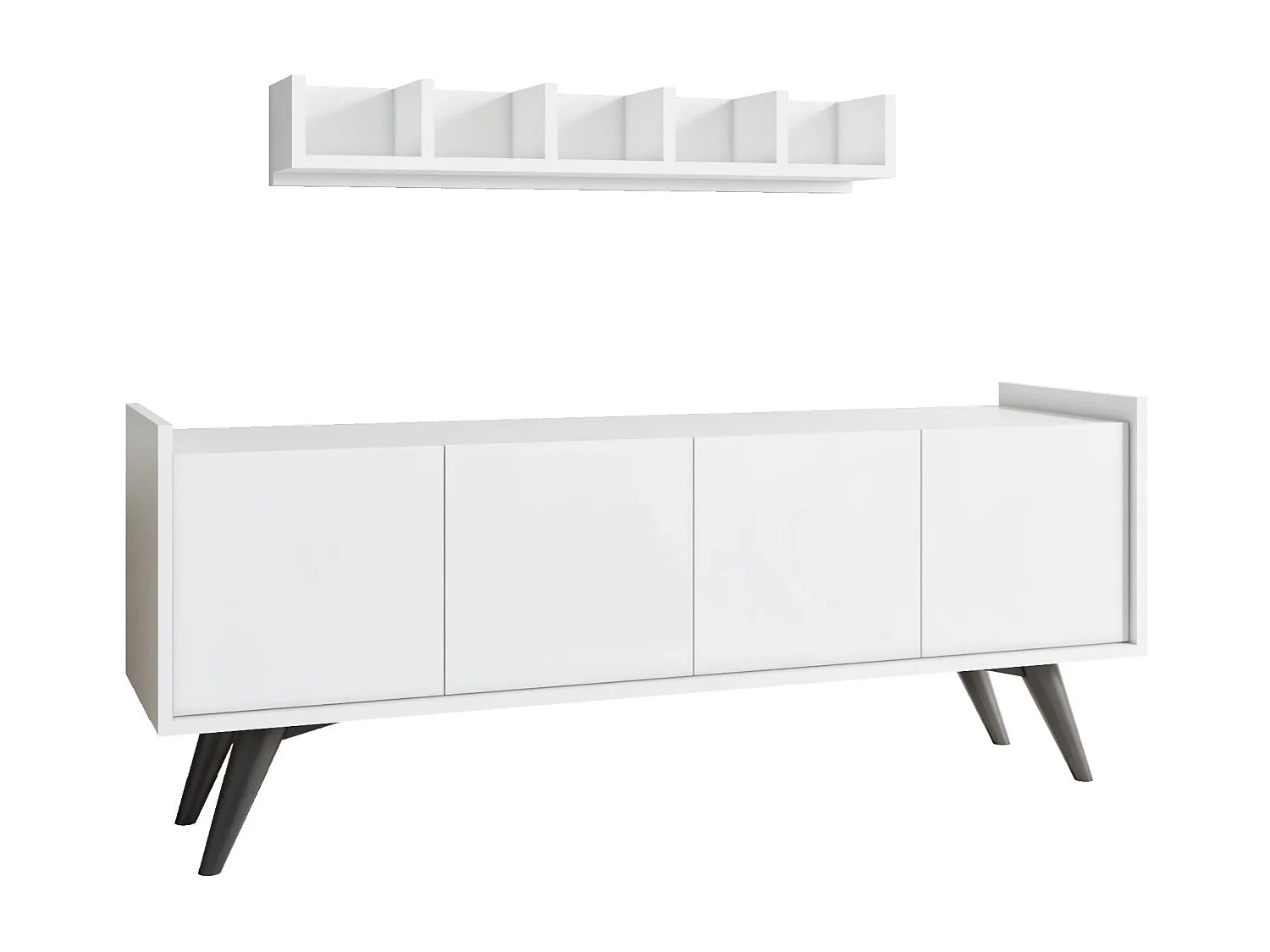 Móvel de TV com Prateleira de Parede – 150 cm largura, 20 cm altura, 22 cm profundidade – Branco – Painel de partículas revestido a melamina