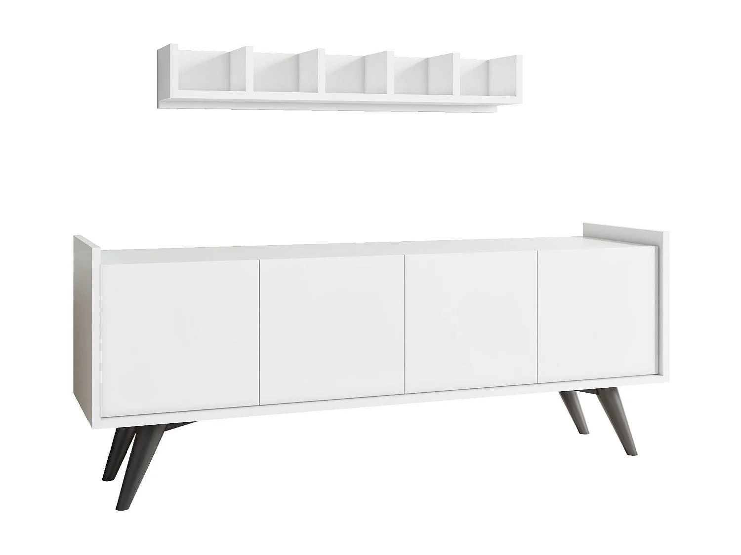 Móvel de TV com Prateleira de Parede – 150 cm largura, 20 cm altura, 22 cm profundidade – Branco – Painel de partículas revestido a melamina