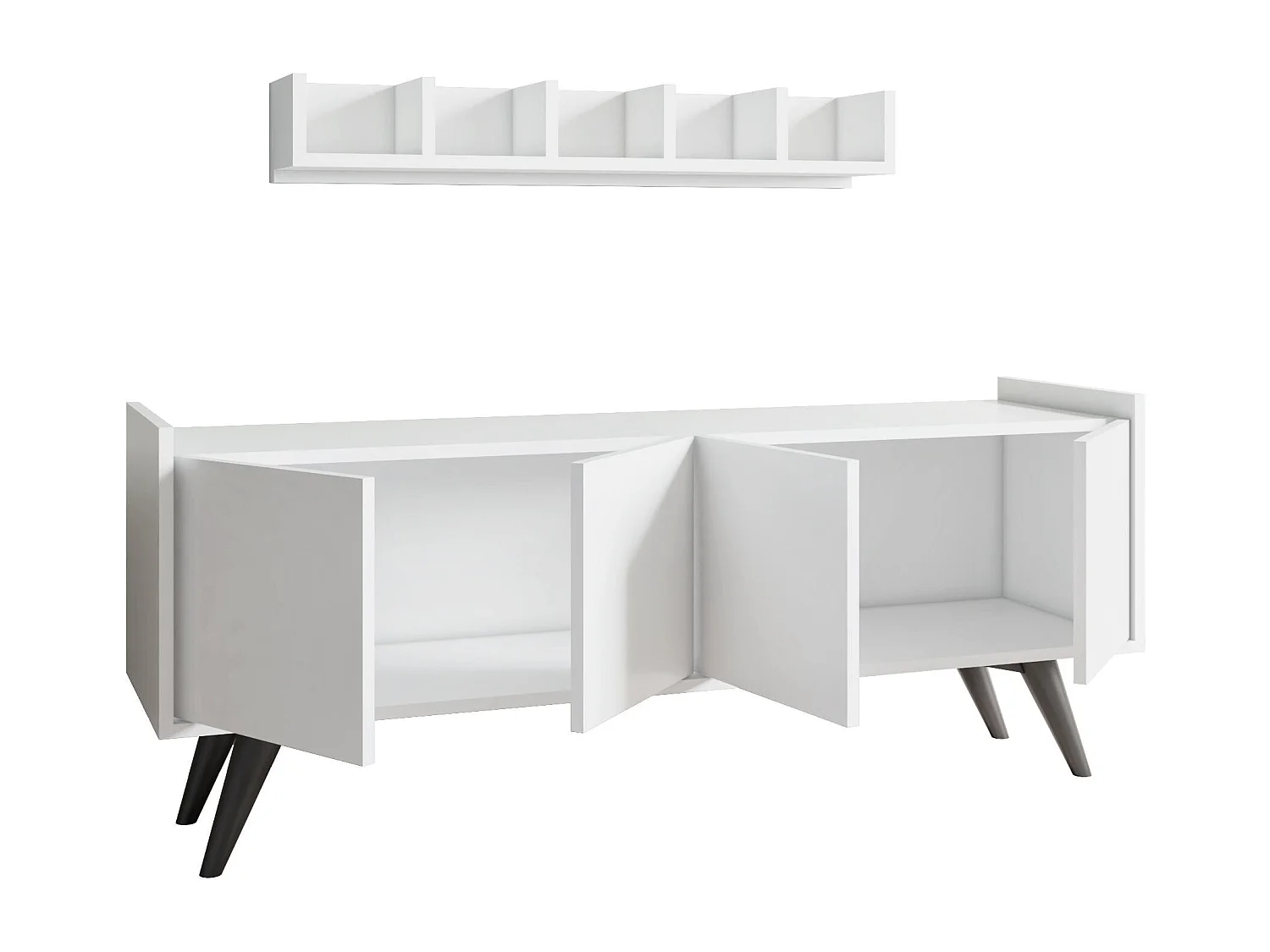 Móvel de TV com Prateleira de Parede – 150 cm largura, 20 cm altura, 22 cm profundidade – Branco – Painel de partículas revestido a melamina