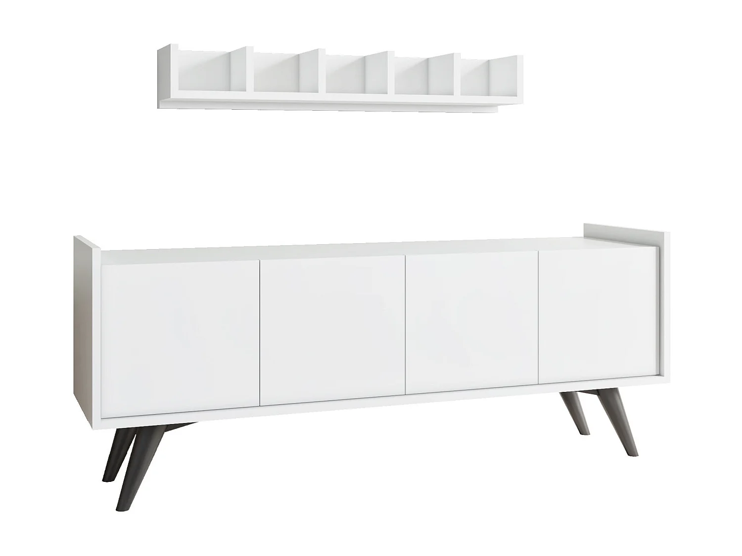 Móvel de TV com Prateleira de Parede – 150 cm largura, 20 cm altura, 22 cm profundidade – Branco – Painel de partículas revestido a melamina