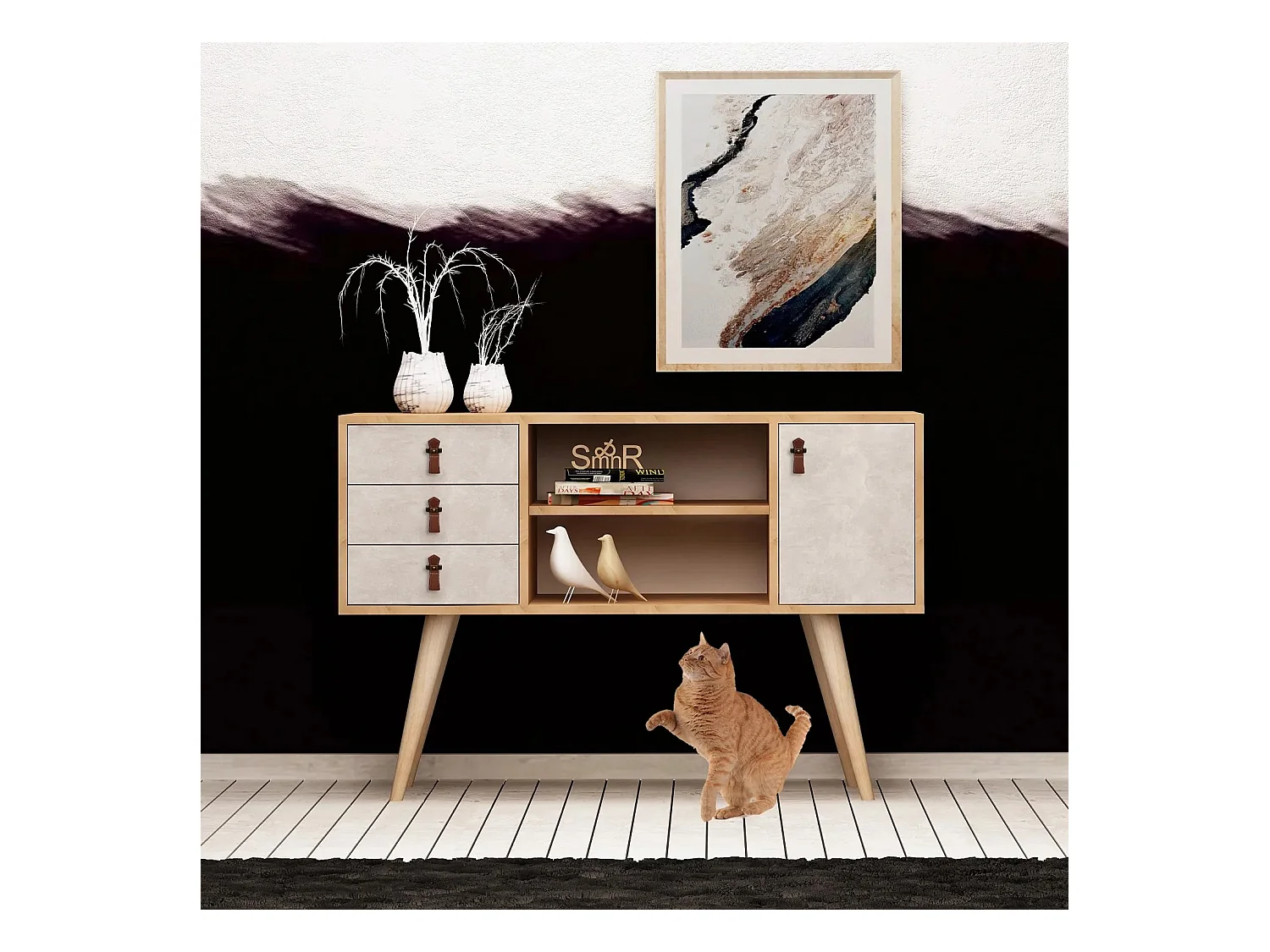 Aparador İndira color roble Blanco 120x40x80 cm