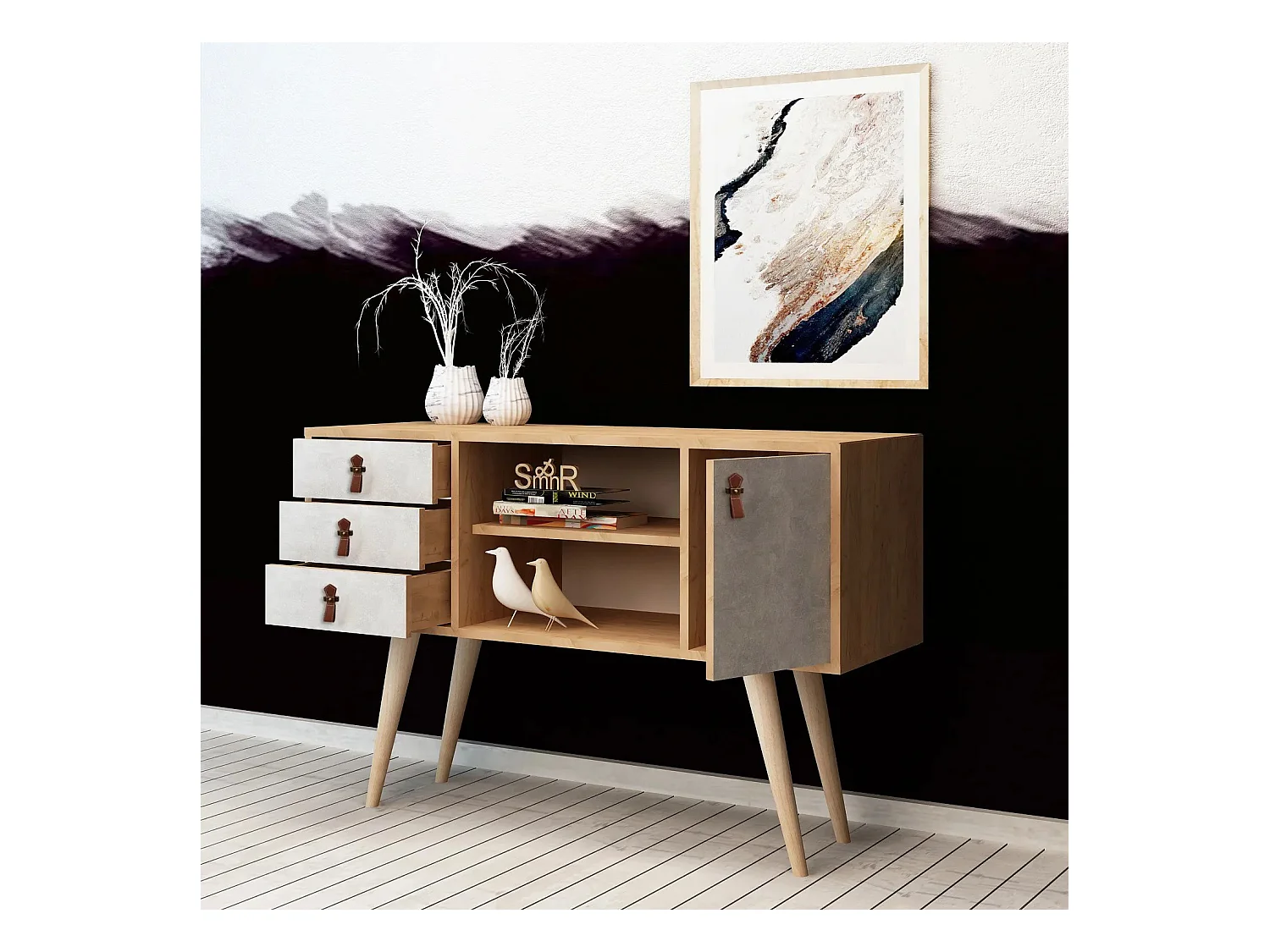 Aparador İndira color roble Blanco 120x40x80 cm