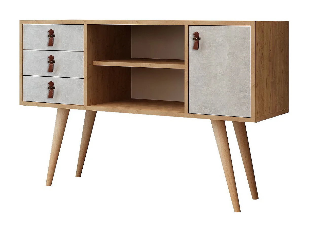 Aparador Moderno com 3 Gavetas – 120 x 80 x 40 cm – Carvalho e Branco – Painel de Partículas Revestido a Melamina