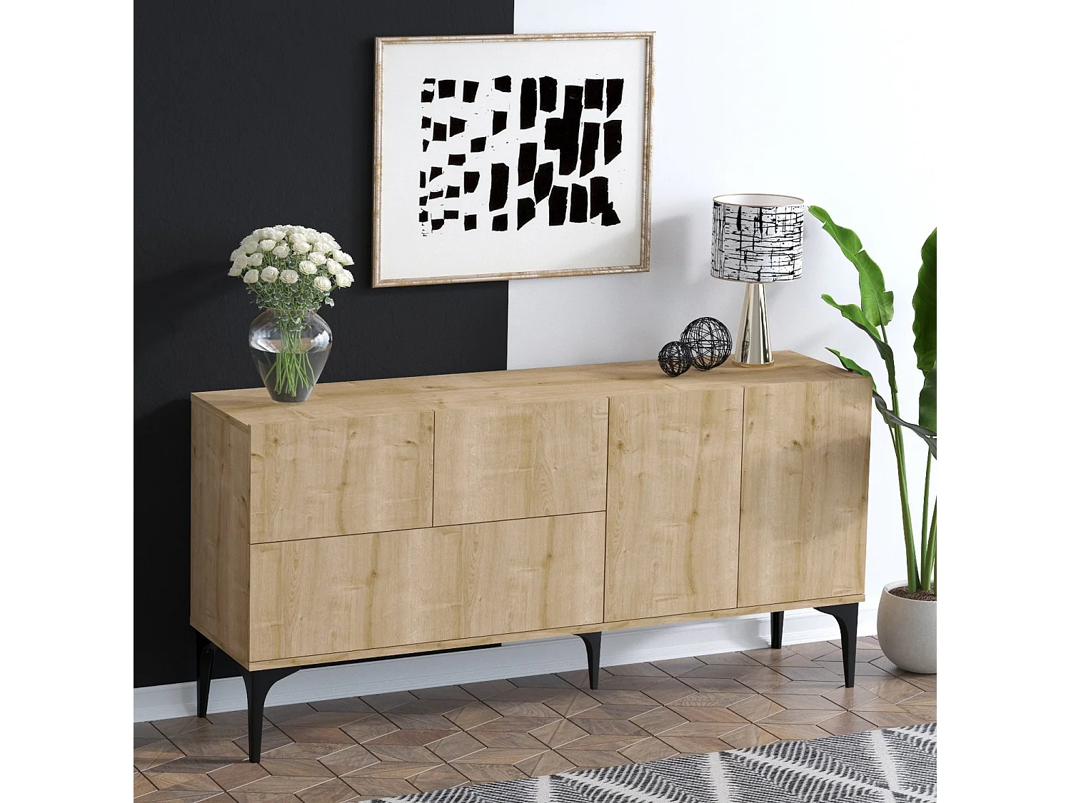 Aparador Tress-DEC0025 color roble negro 150x35x75 cm