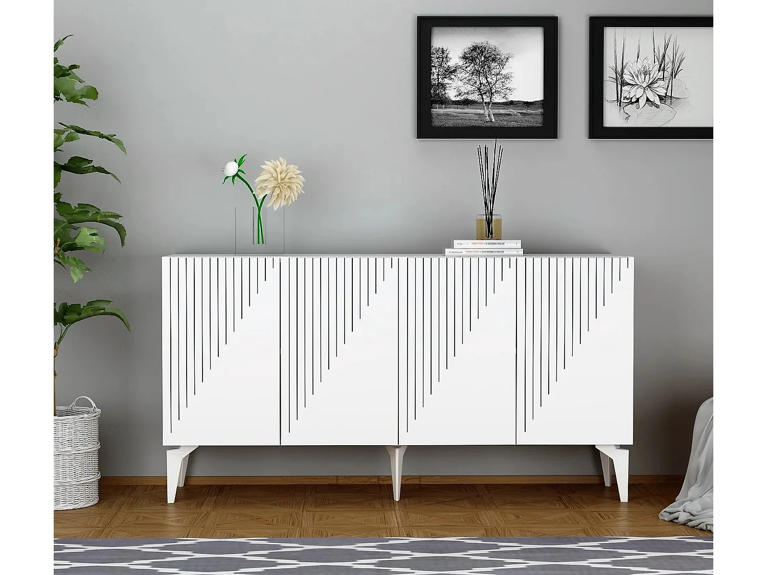 Aparador – 150 cm x 79 cm x 40 cm – Branco – Painel de partículas revestido a melamina