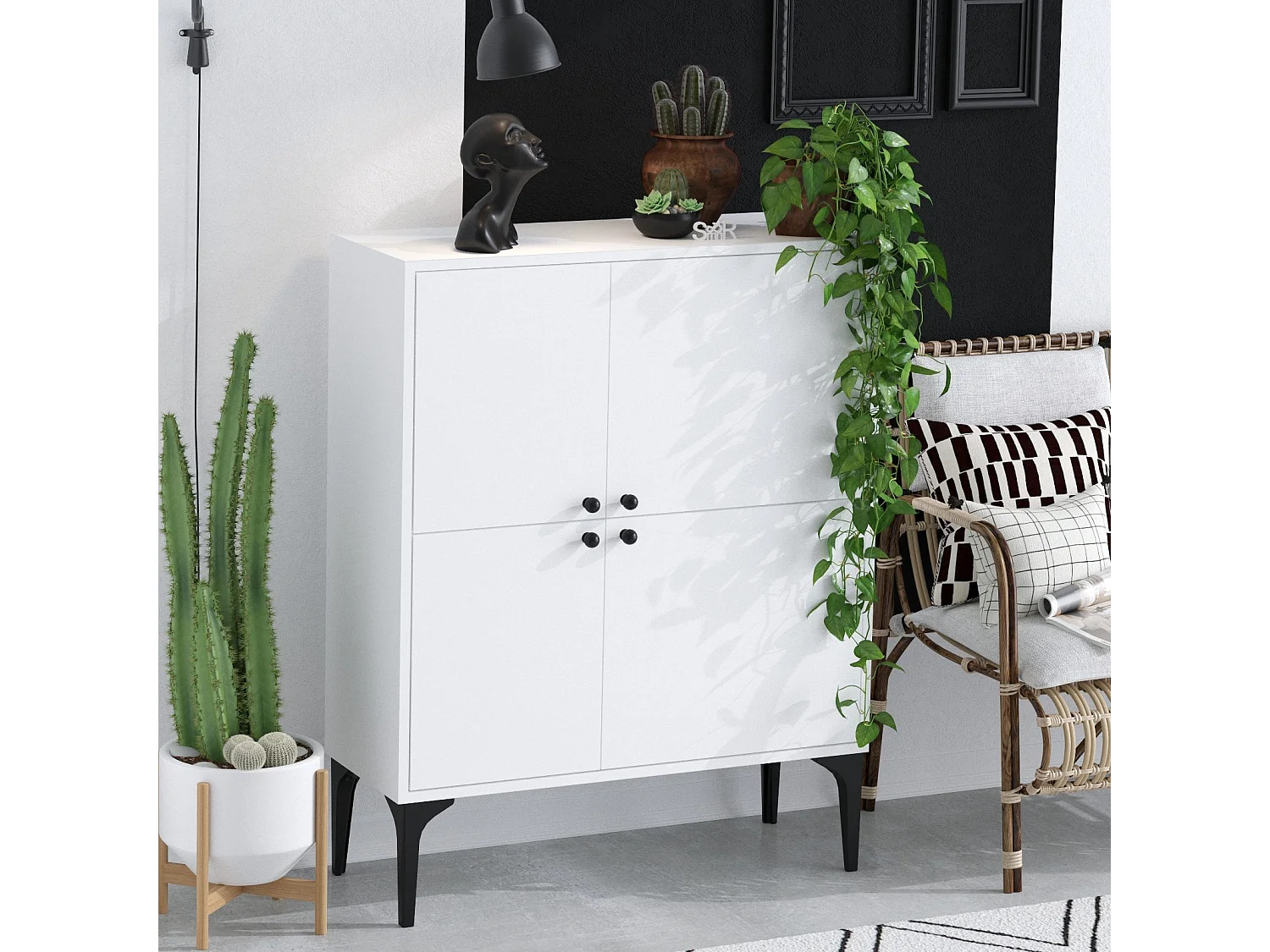 Aparador – 90 cm x 115 cm x 35 cm – Branco – Painel de partículas revestido a melamina