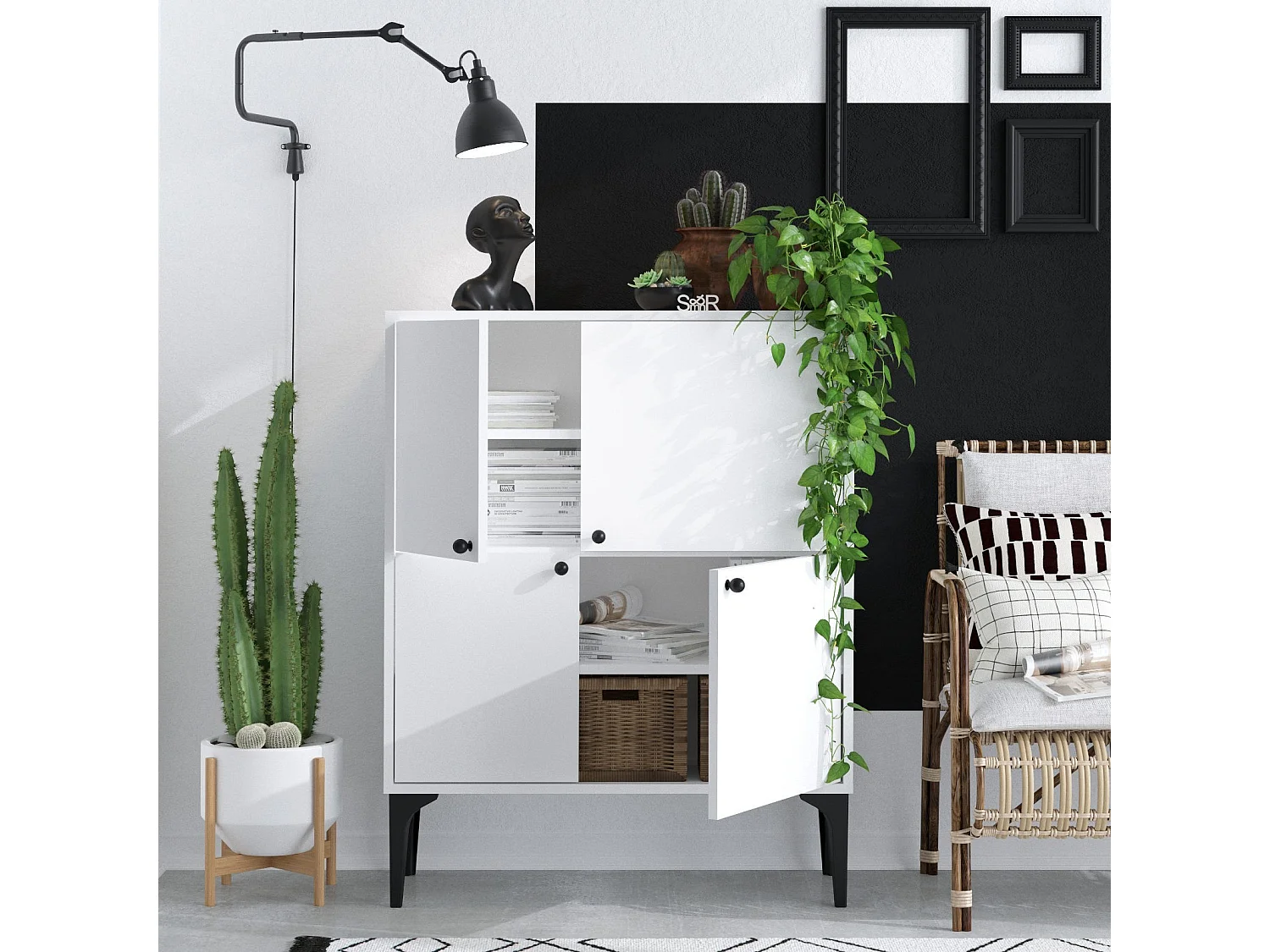 Aparador – 90 cm x 115 cm x 35 cm – Branco – Painel de partículas revestido a melamina