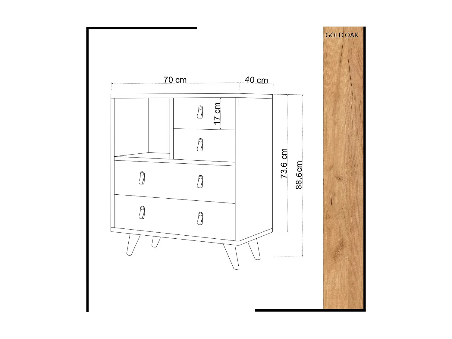 Cómoda Fallow color roble Blanco 70x40x88.6 cm