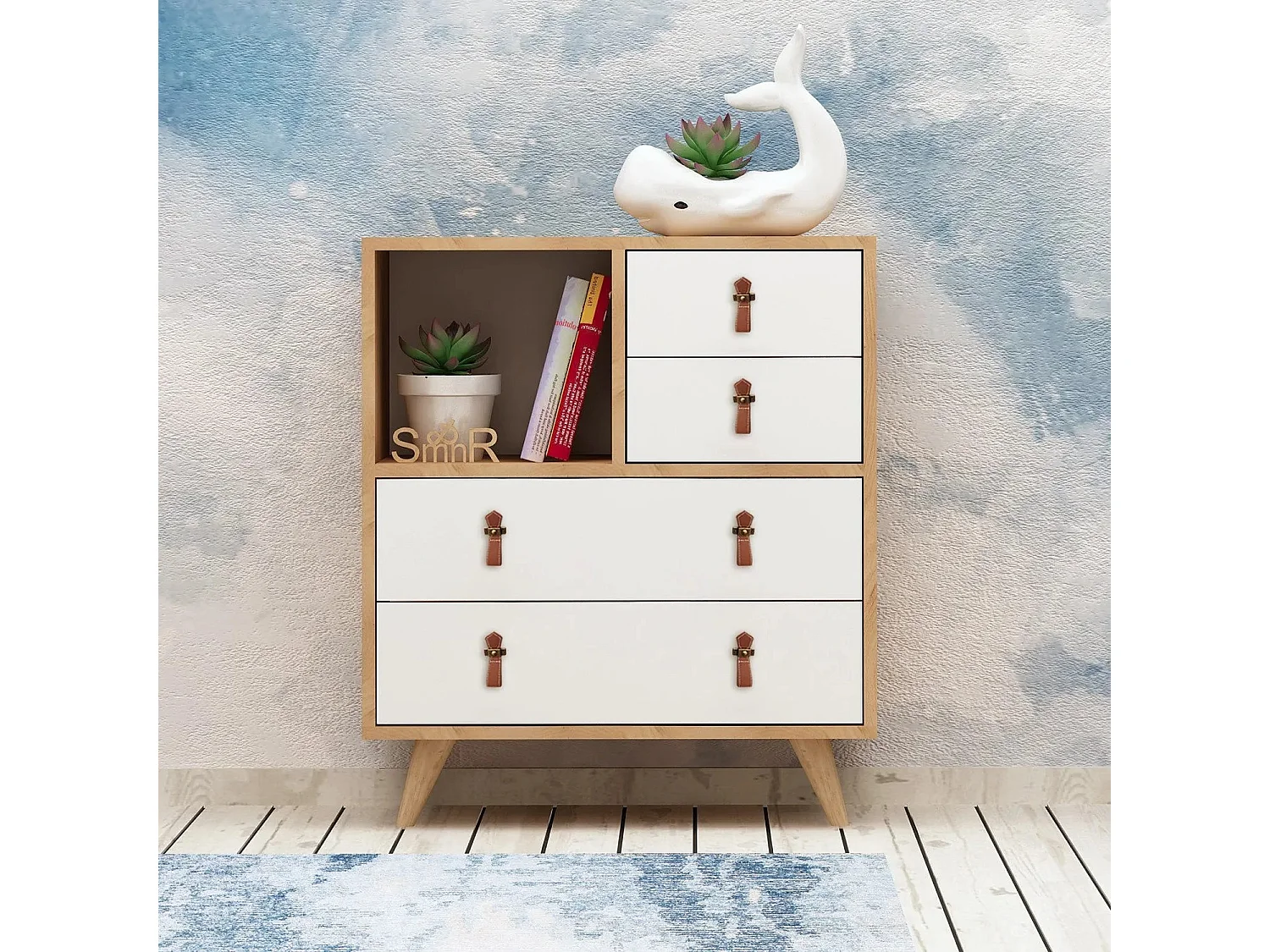 Cómoda Fallow color roble Blanco 70x40x88.6 cm