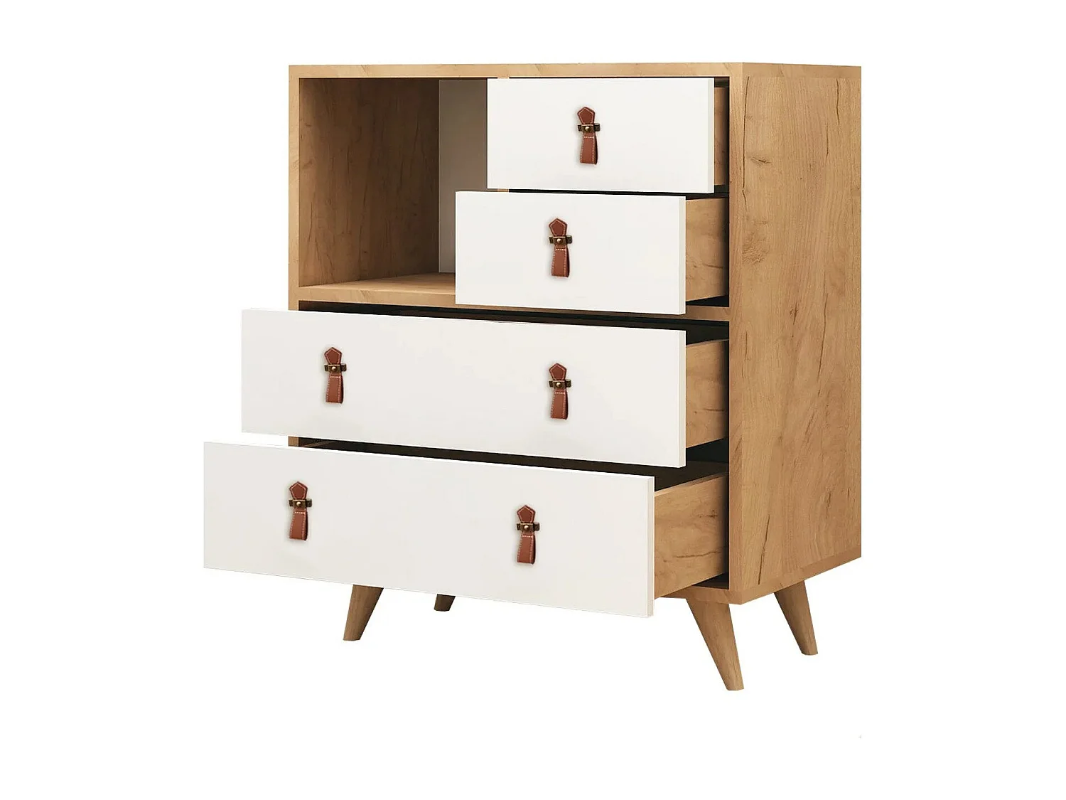 Cómoda Fallow color roble Blanco 70x40x88.6 cm