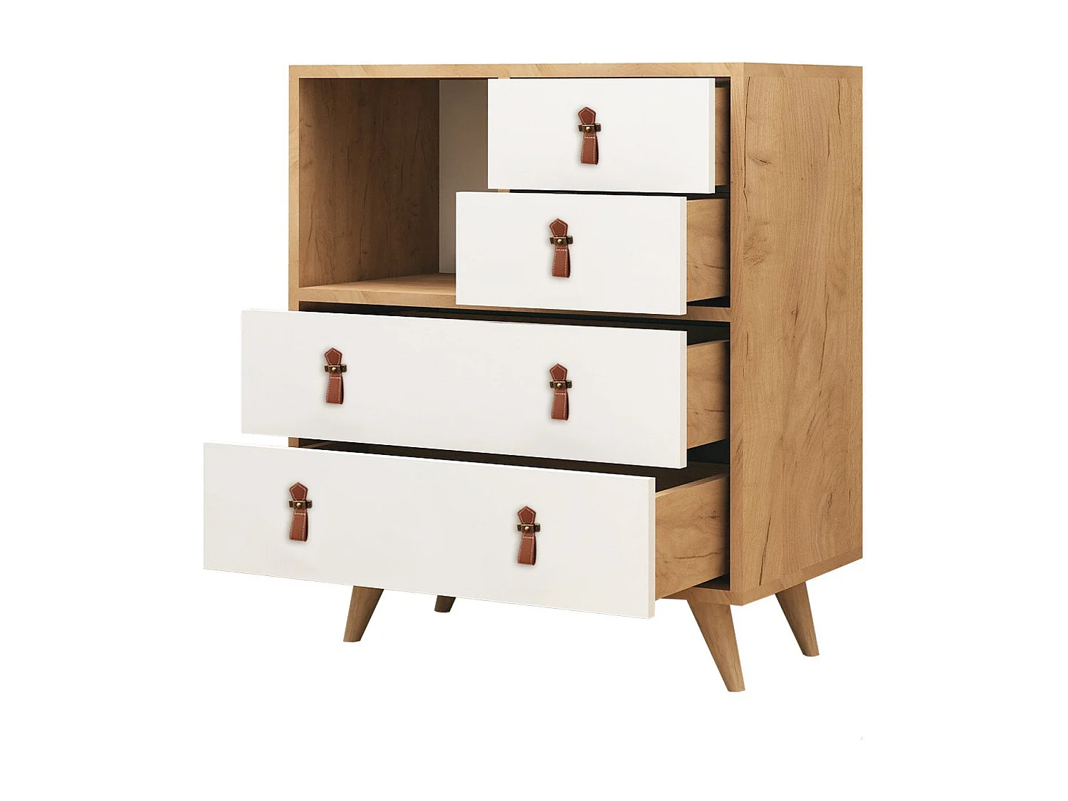 Cómoda Fallow color roble Blanco 70x40x88.6 cm