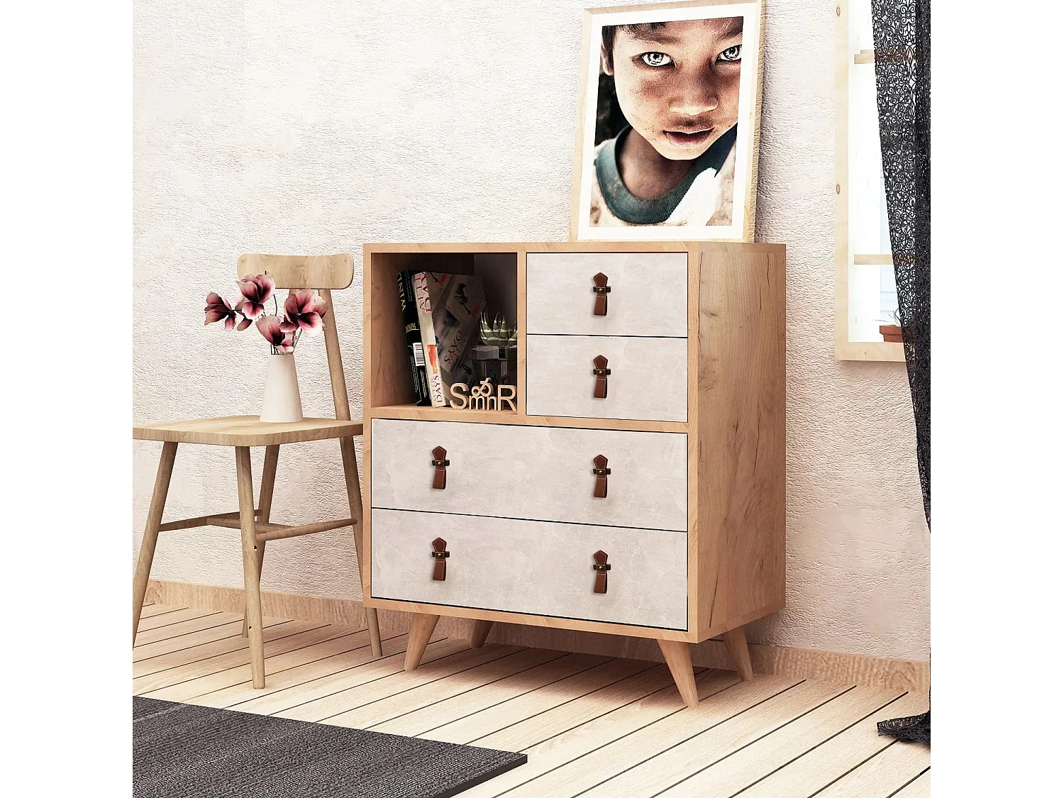 Cómoda Witlof color roble Blanco 70x40x88.6 cm