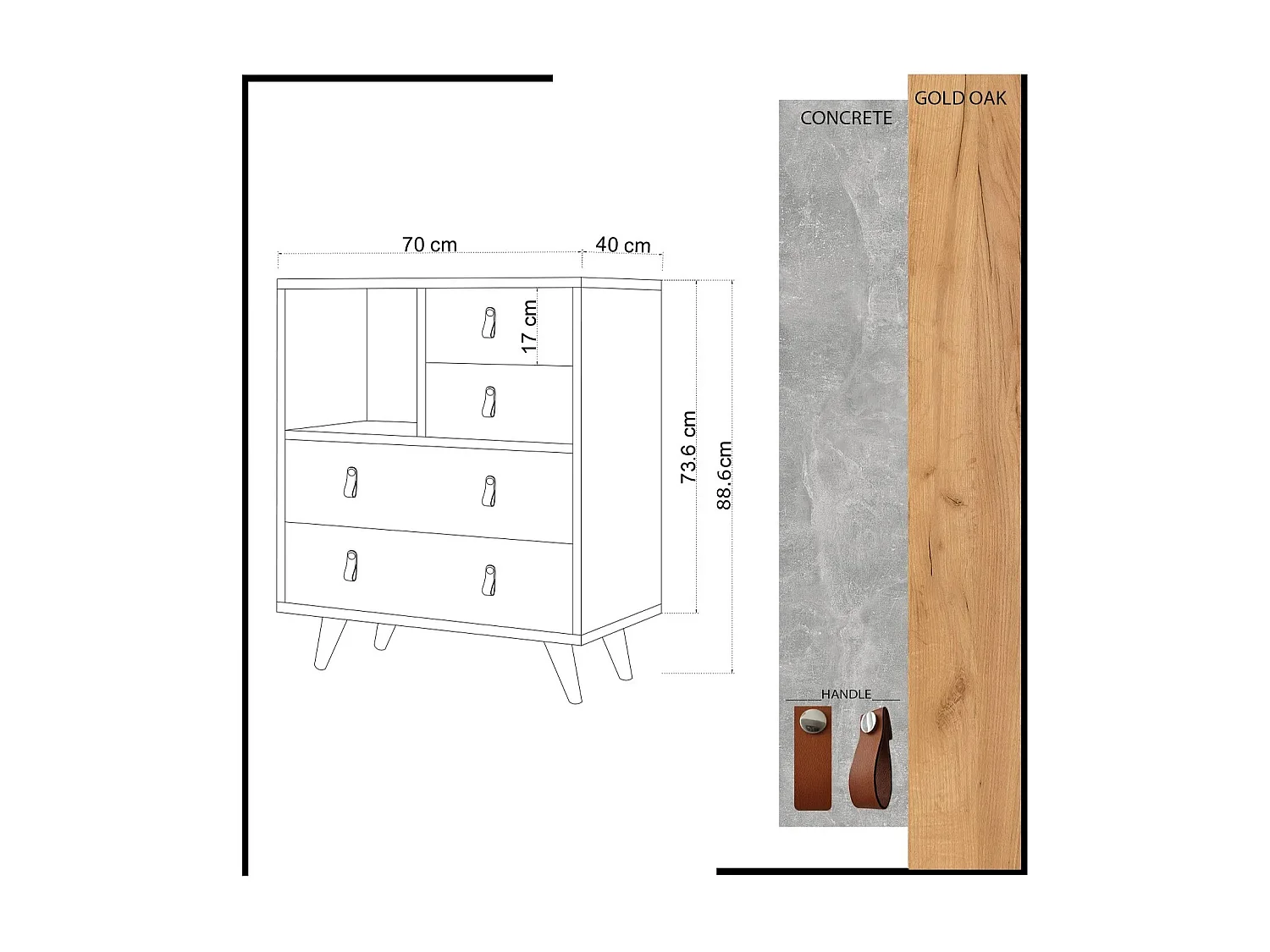 Cómoda Witlof color roble Blanco 70x40x88.6 cm