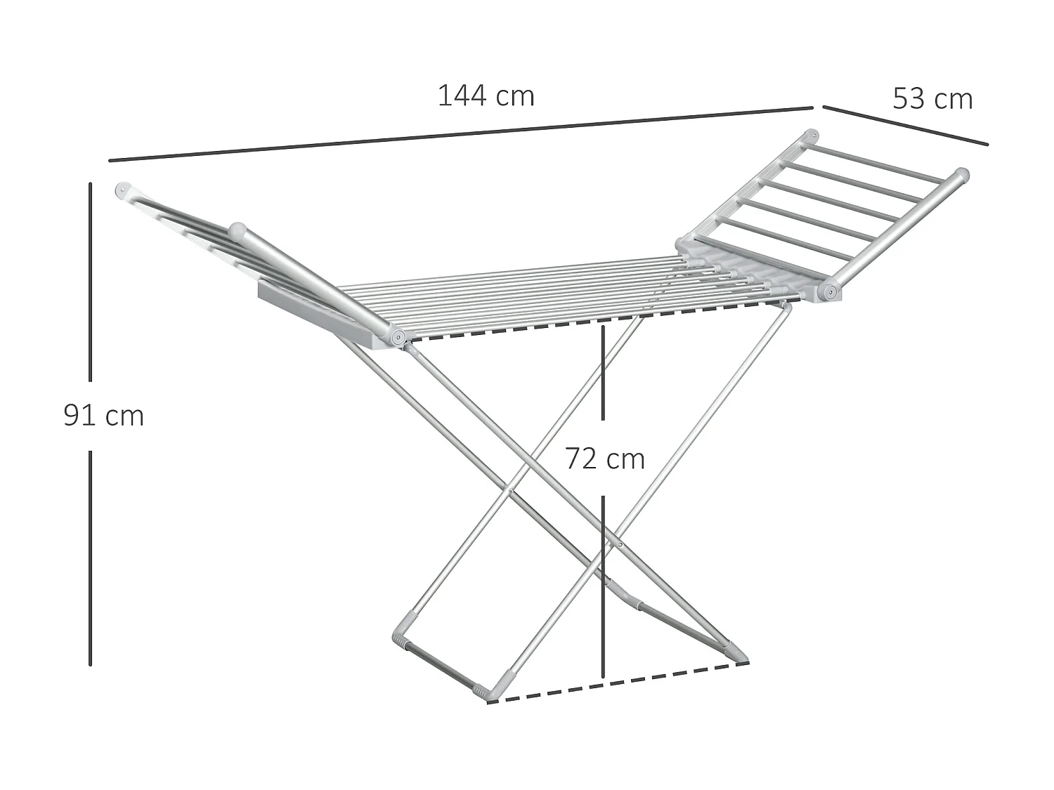 Stendino elettrico riscaldato con ali pieghevole in alluminio