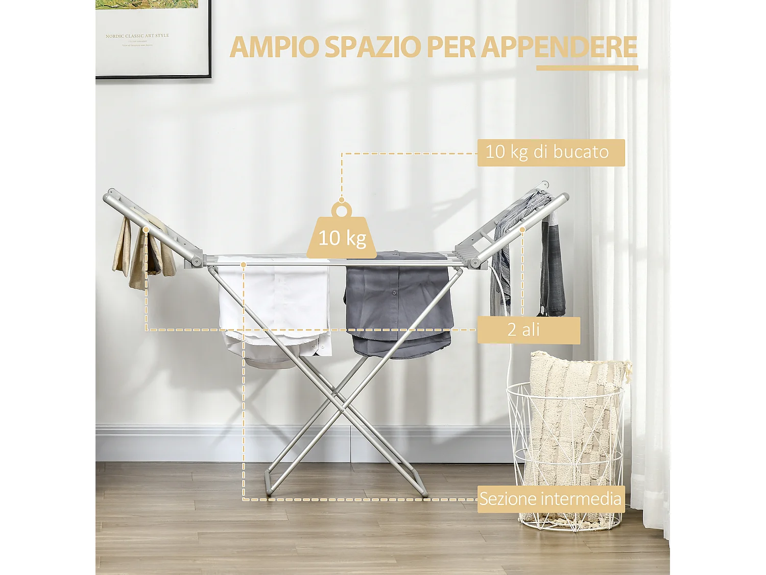 Stendino elettrico riscaldato con ali pieghevole in alluminio