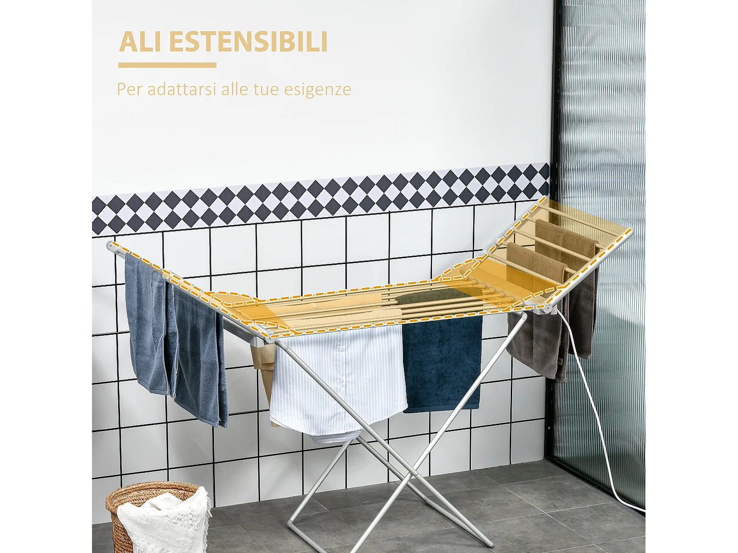 Stendino elettrico riscaldato con ali pieghevole in alluminio