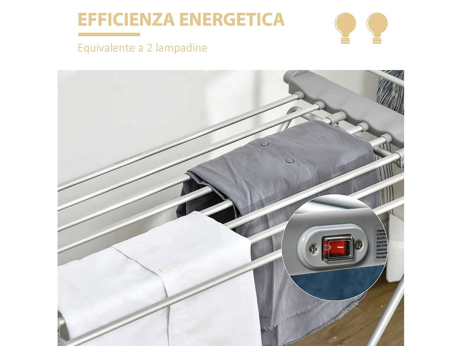 Stendino elettrico riscaldato con ali pieghevole in alluminio