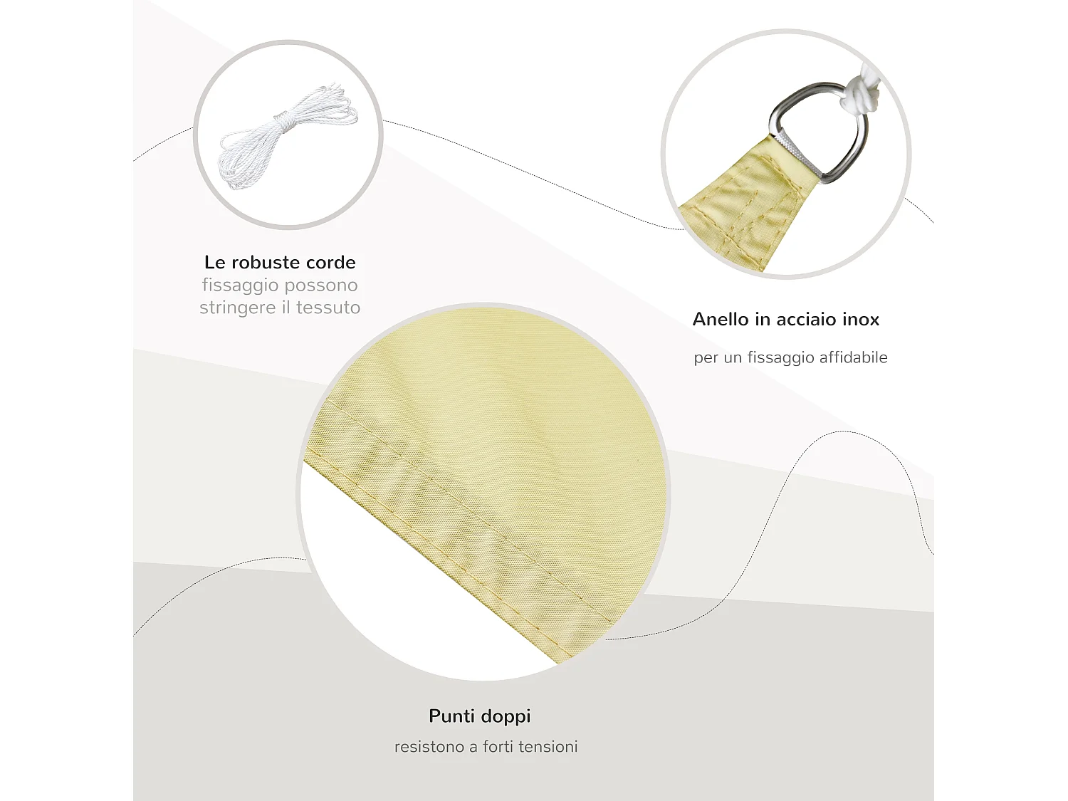 Tenda a vela triangolare parasole in poliestere 600x600x600 cm gialla