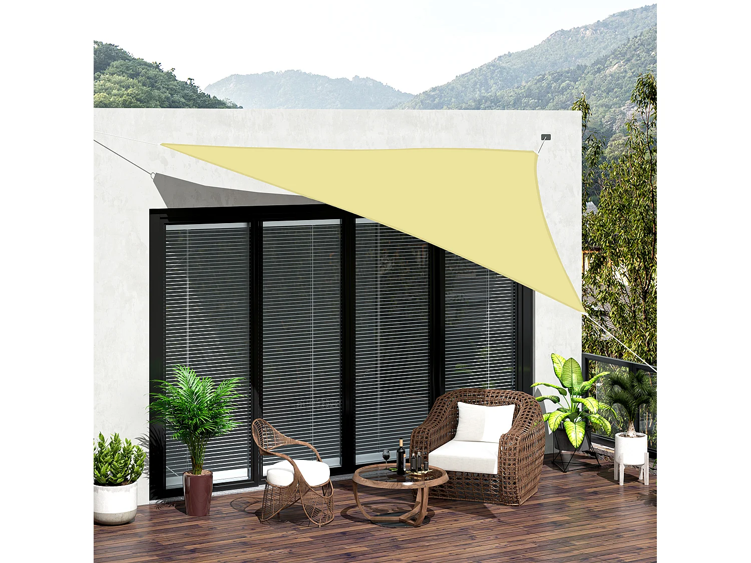 Tenda a vela triangolare parasole in poliestere 600x600x600 cm gialla