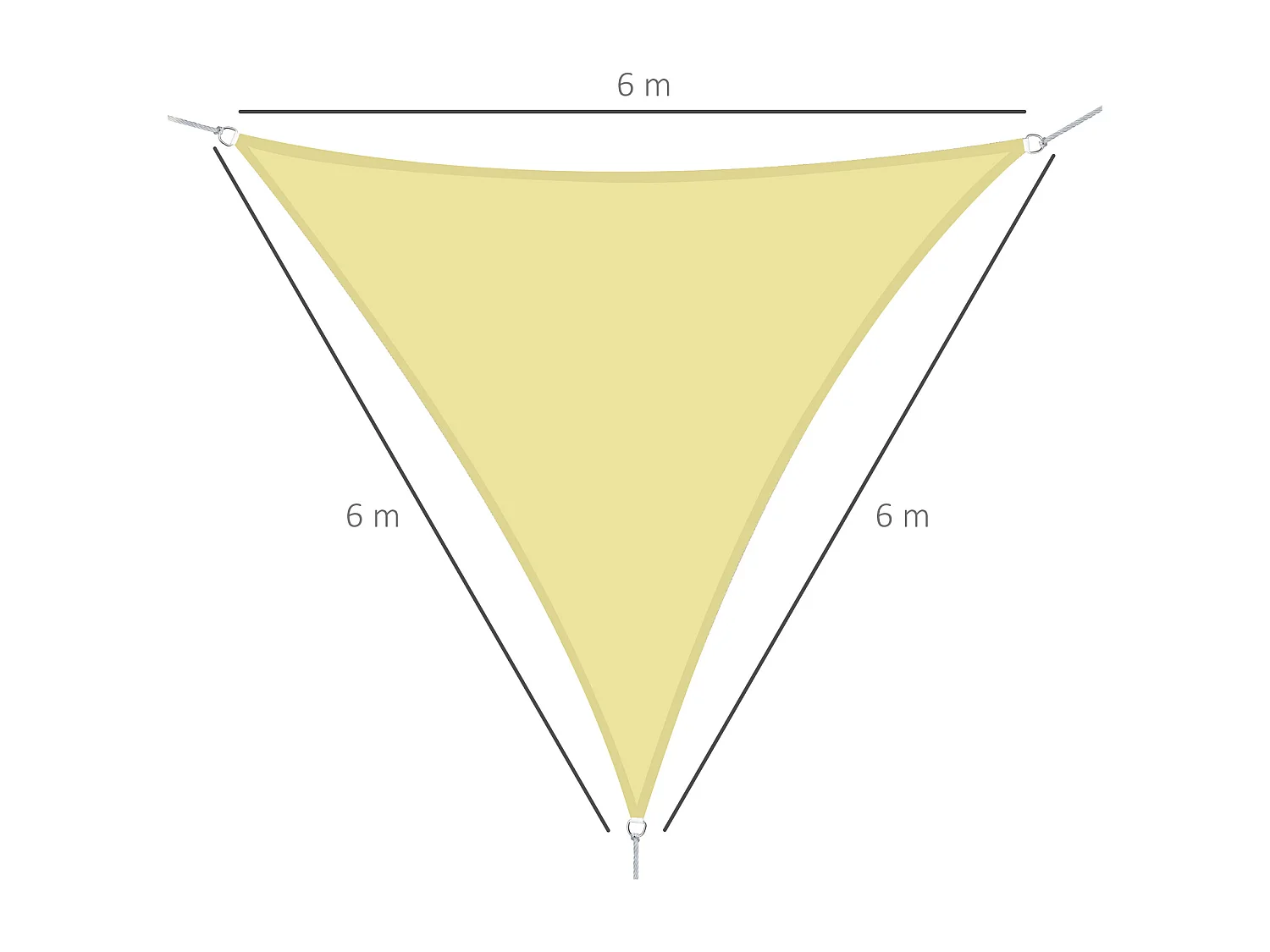 Tenda a vela triangolare parasole in poliestere 600x600x600 cm gialla