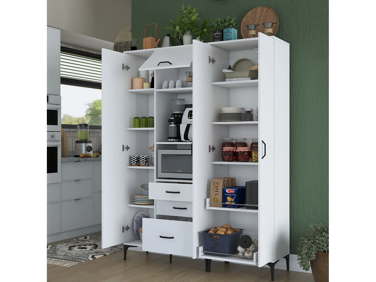 Armário Alto de Cozinha Stella - Branco Moderno e Funcional