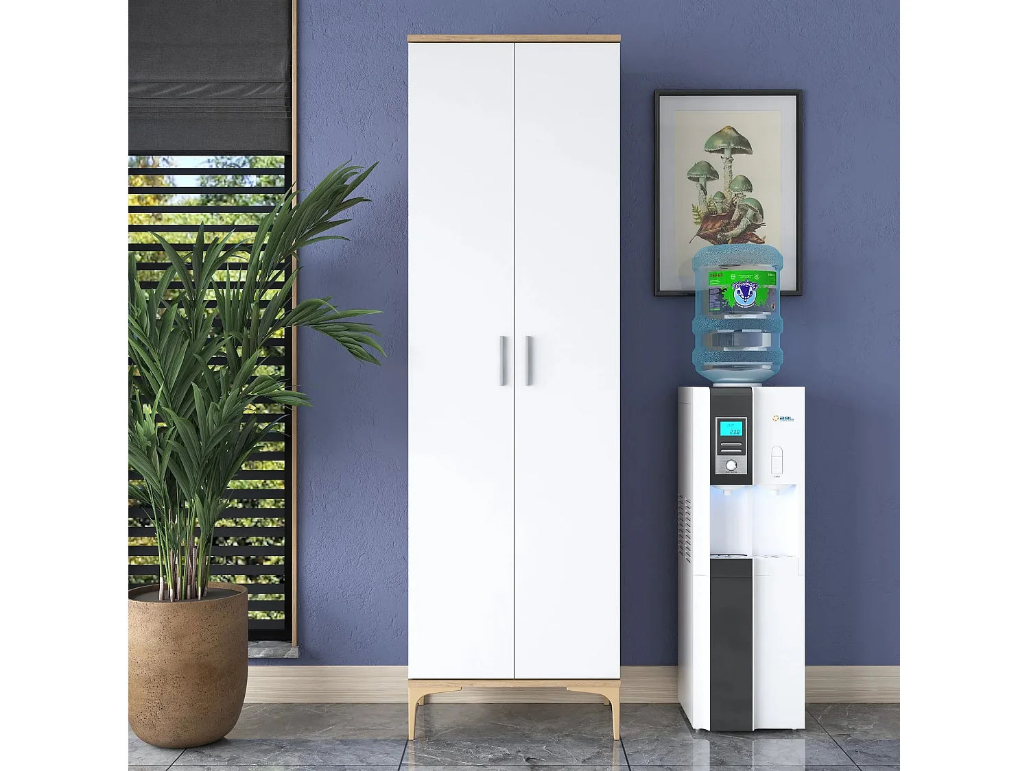 Armário Alto Multiusos de Cozinha "Kitun" - 60x198x37 cm - Branco e Nogueira