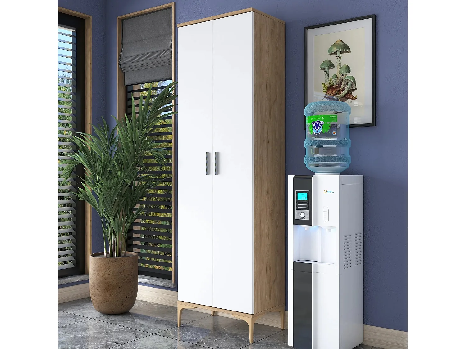 Armário Alto Multiusos de Cozinha "Kitun" - 60x198x37 cm - Branco e Nogueira