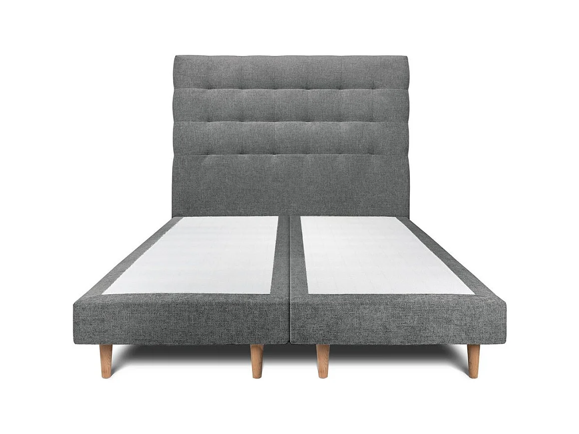 Lit 160x200cm avec tête de lit capitonnée tissu et double sommier tapissier gris anthracite - Hauteur totale : 29cm