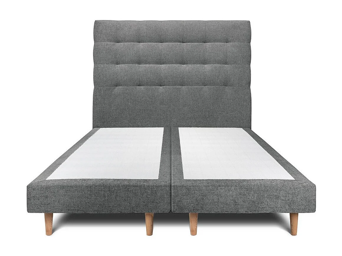 Lit 160x200cm avec tête de lit capitonnée tissu et double sommier tapissier gris anthracite - Hauteur totale : 29cm