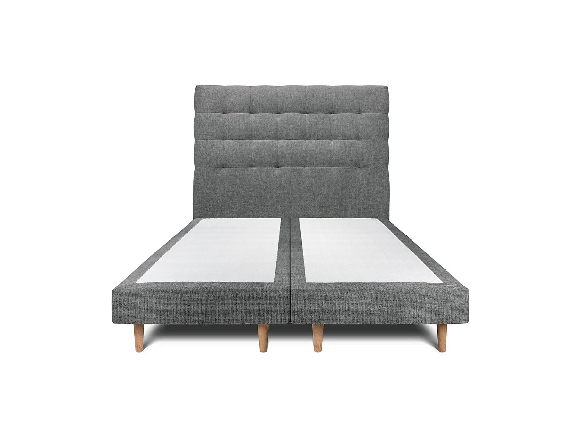 Lit 160x200cm avec tête de lit capitonnée tissu et double sommier tapissier gris anthracite - Hauteur totale : 29cm