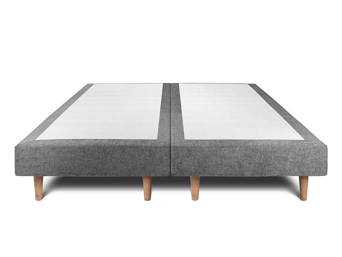 Lit 160x200cm avec tête de lit capitonnée tissu et double sommier tapissier gris anthracite - Hauteur totale : 29cm