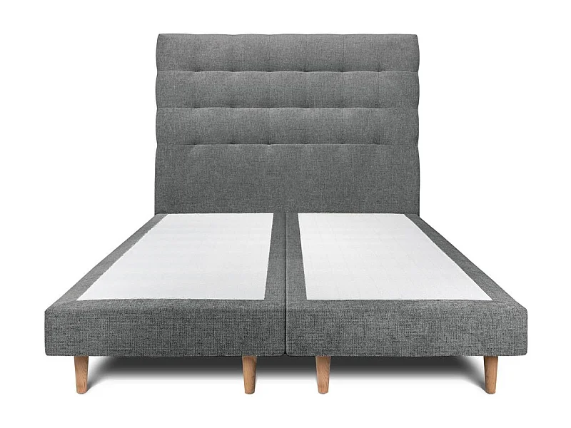 Lit 160x200cm avec tête de lit capitonnée tissu et double sommier tapissier gris anthracite - Hauteur totale : 29cm